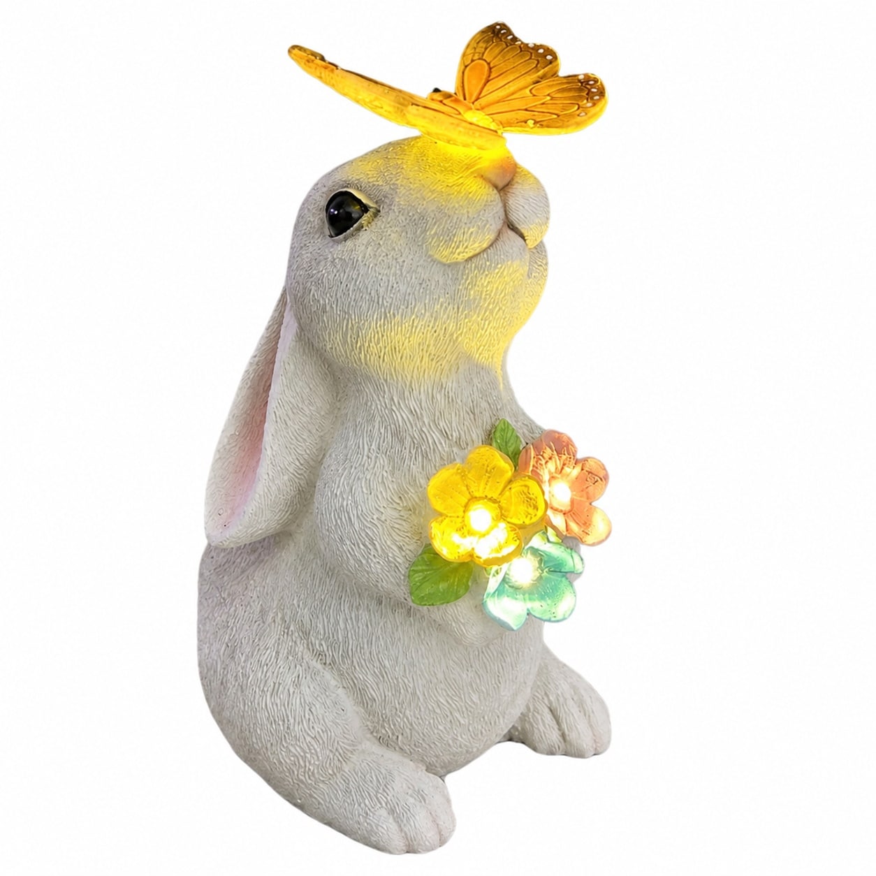 Aoibox  Solar Powered LED Rabbit Garden Statue 5 71 x 4 53 x 8 86 in Outdoor Lawn Ornament Resin Figurine Statues