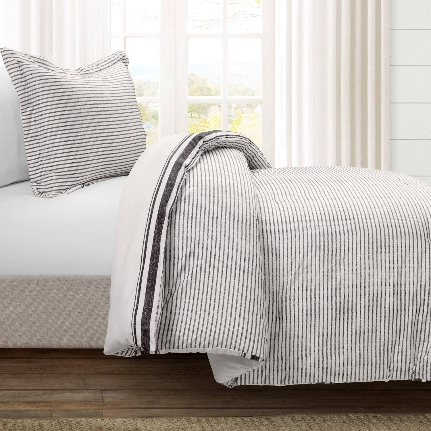 Twin Black Cotton Reversible Comforter Set
