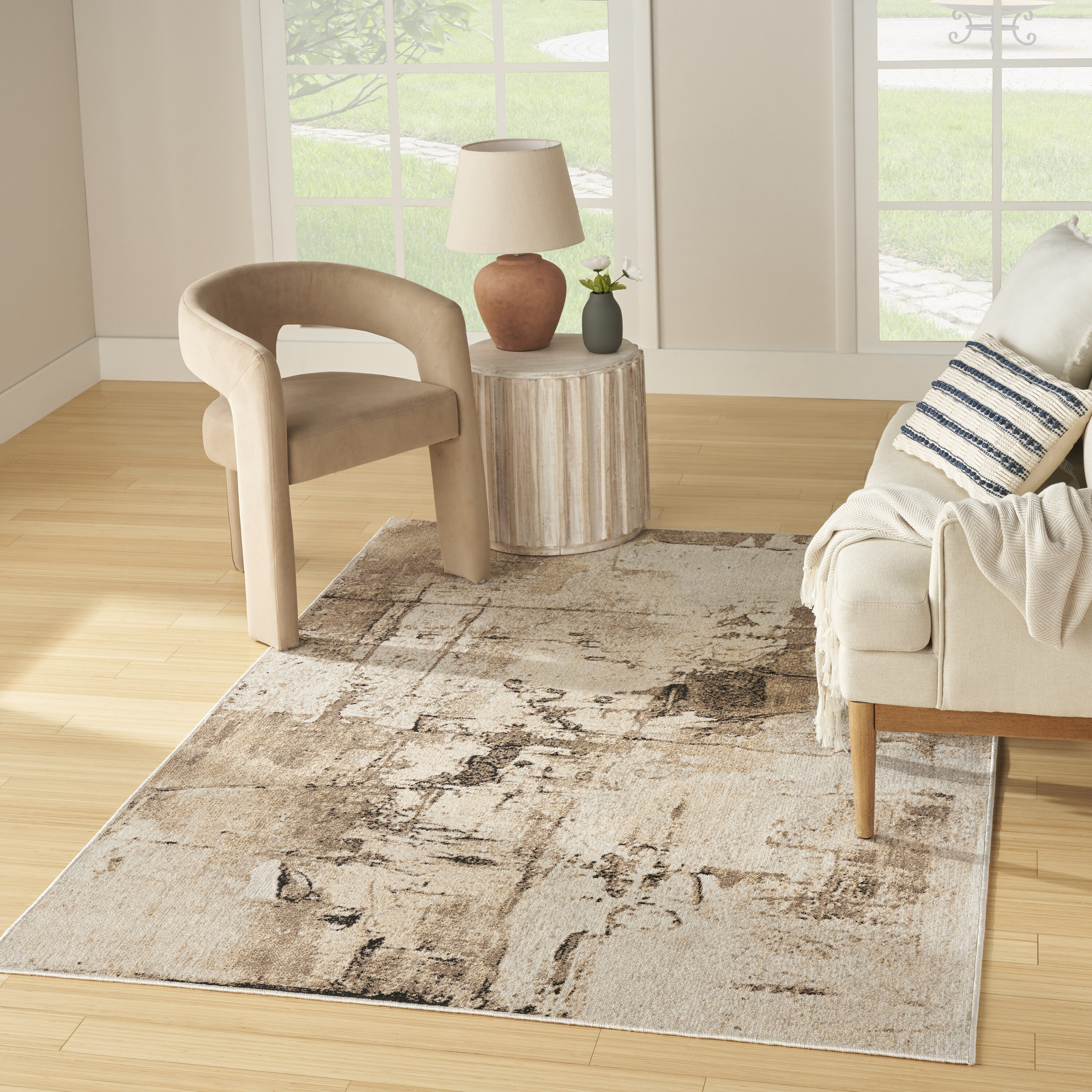 Nourison Home 099446992932 Washable Decor 7 x 9 (ft) Polyester Mocha Rectangular Indoor Abstract Machine washable Area rug