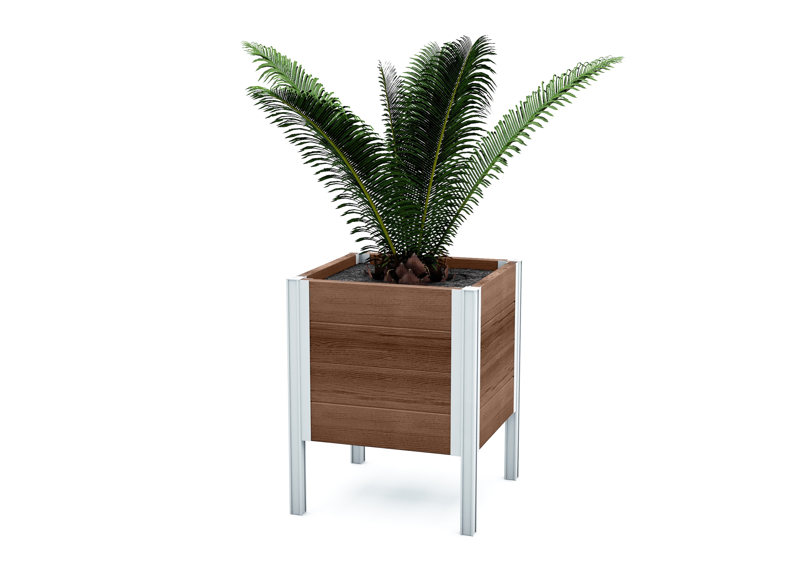 Urbana Espresso Brown Embossed Vinyl Raised Planter with Silver Aluminum Posts