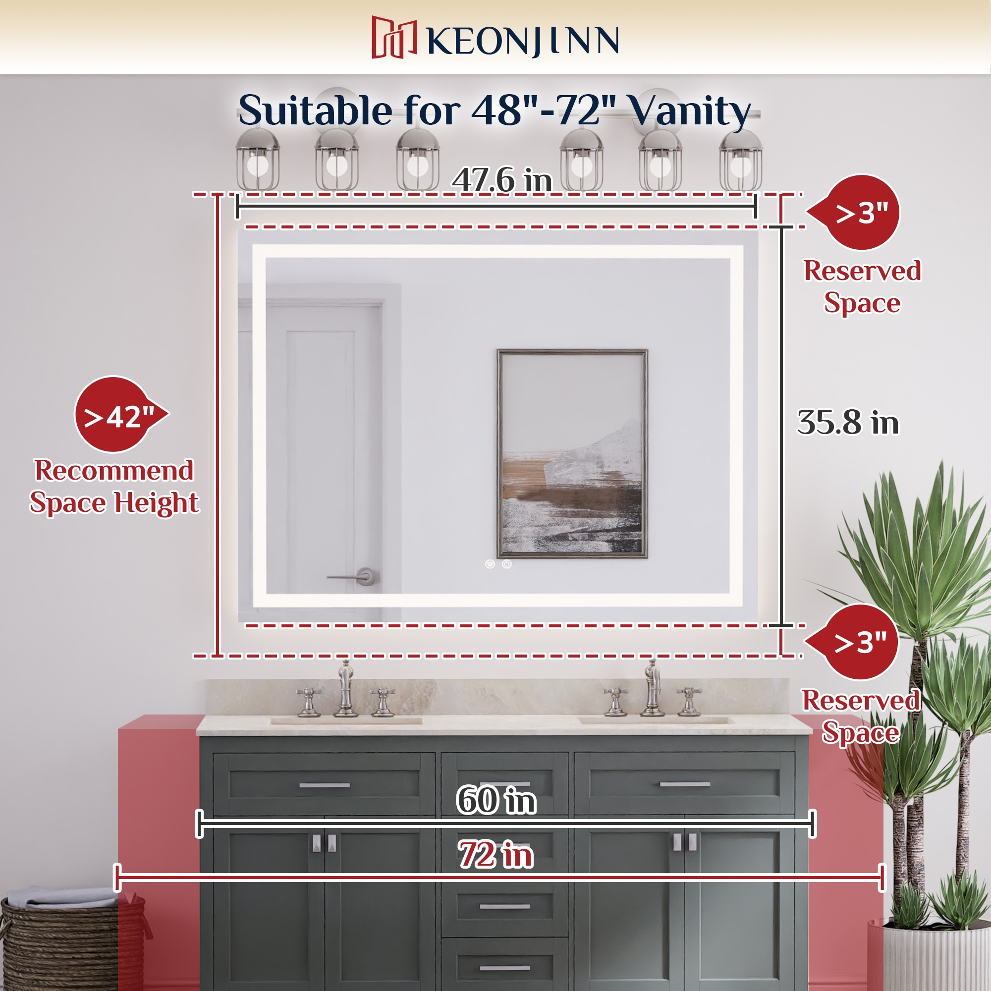 Keonjinn LW-ZBGFXFJ-12191F Framed-Bath-Mirrors - View #3