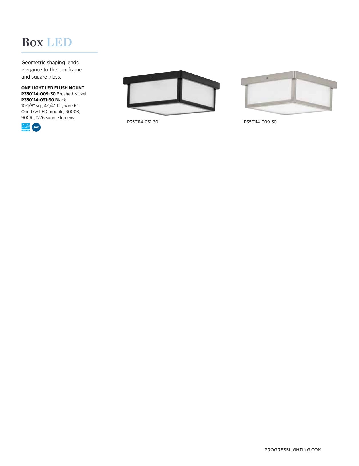 Brushed Nickel Square LED Flush Mount with Glass Shade