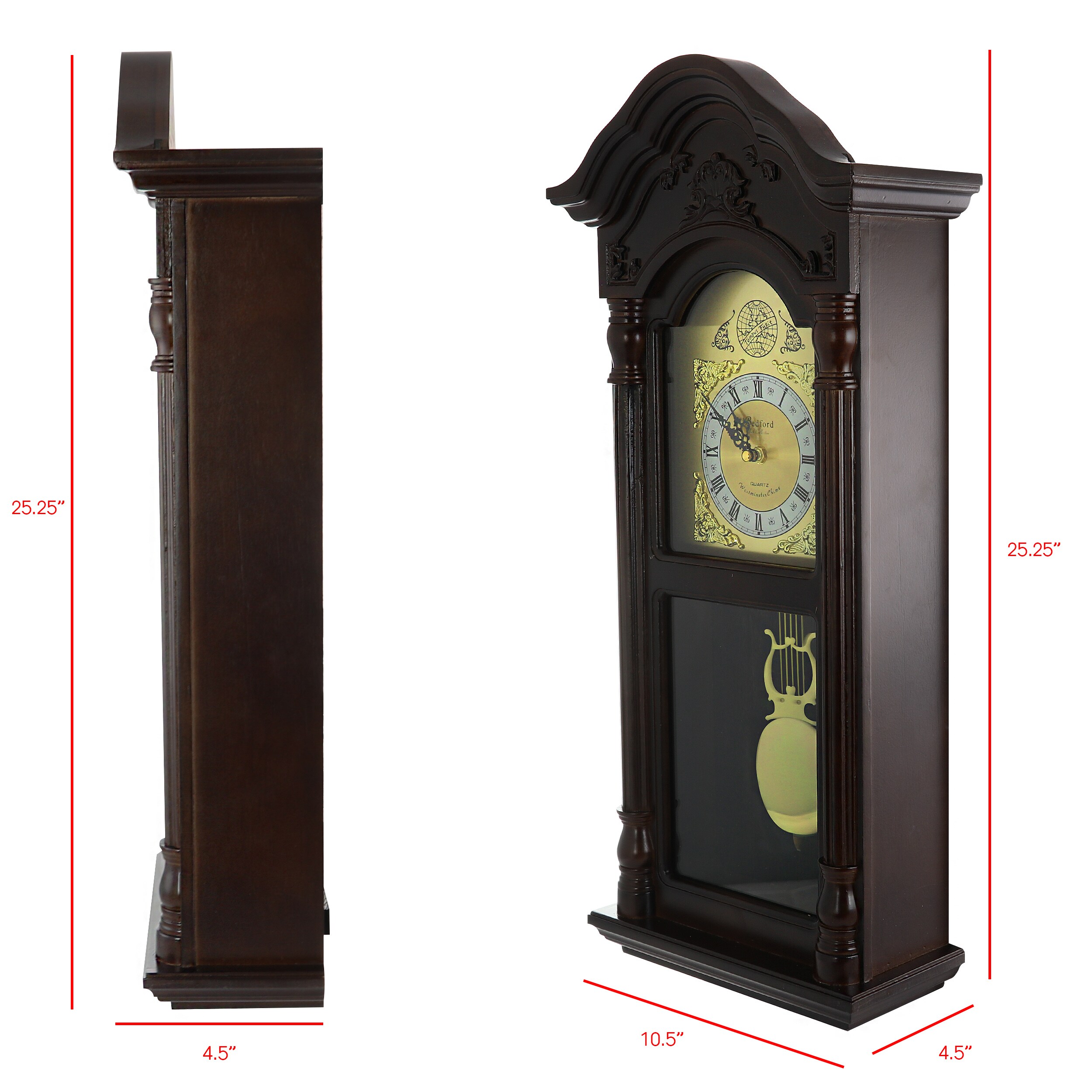 Bedford Clock Collection 25.5 Inch Antique Mahogany Cherry Oak