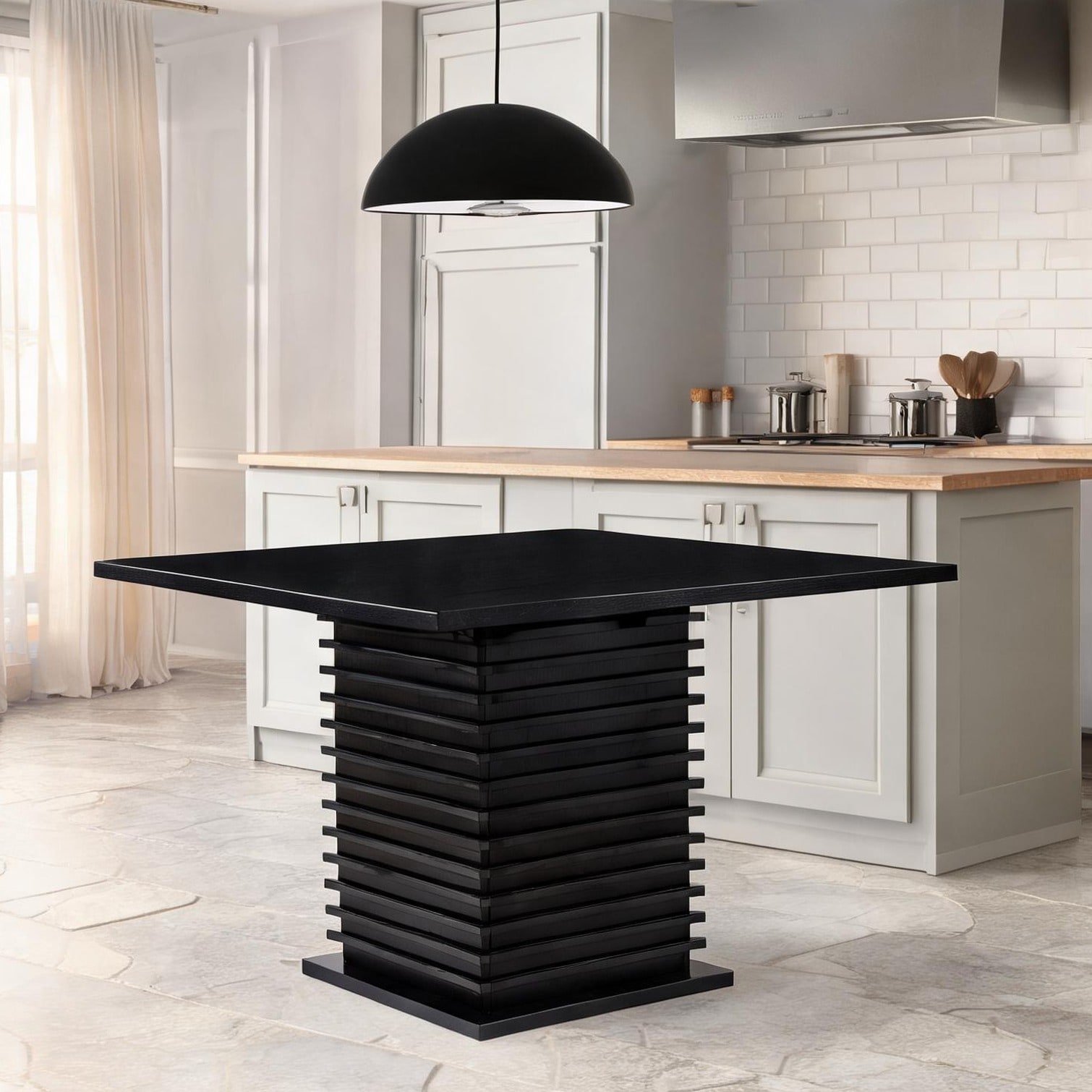 chillscreamni Deep black rubberwood and oak veneer square counter ...