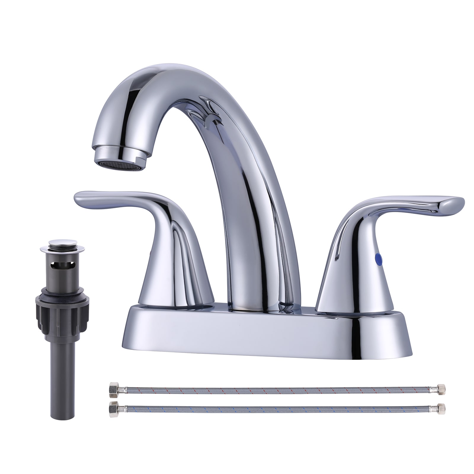 WOWOW 2323000C-LW polished chrome 4-in centerset 2-handle Low-arc Commercial/Residential Handle Bathroom Sink Faucet with Drain
