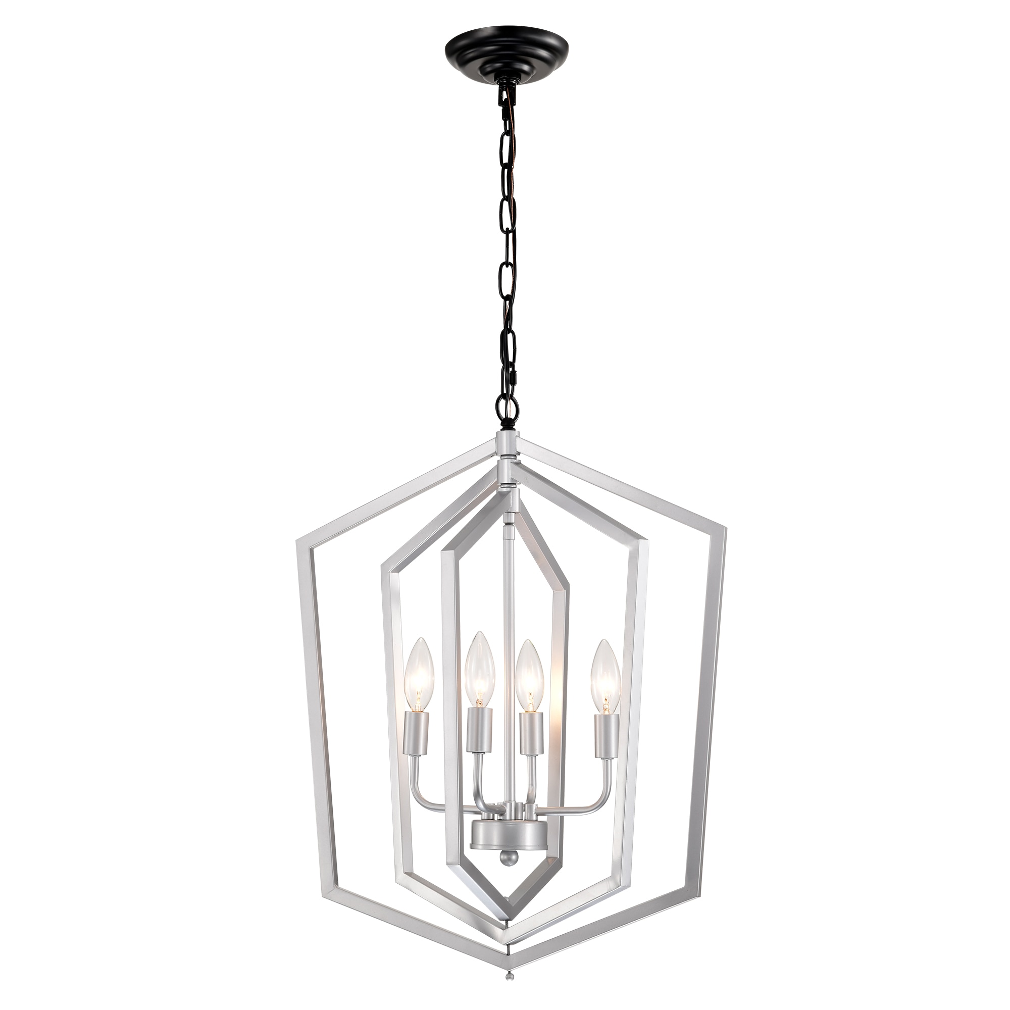 WELLFOR 4 -Light Chrome Cage Iron Chandelier