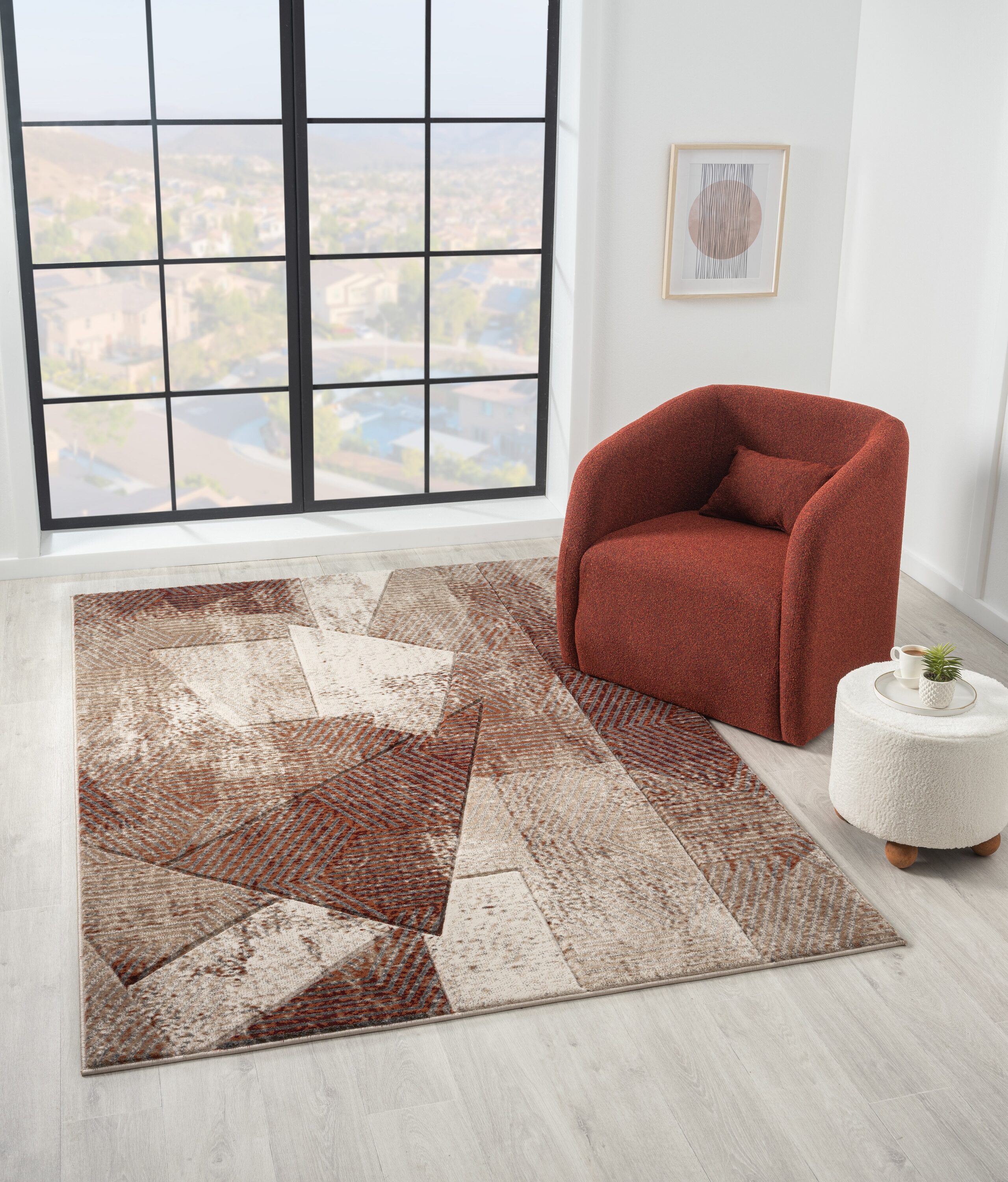 MDA Rugs AX0546 Alexia 4 x 5 (ft) Polypropylene Red/Brown Rectangular Indoor Geometric Area rug
