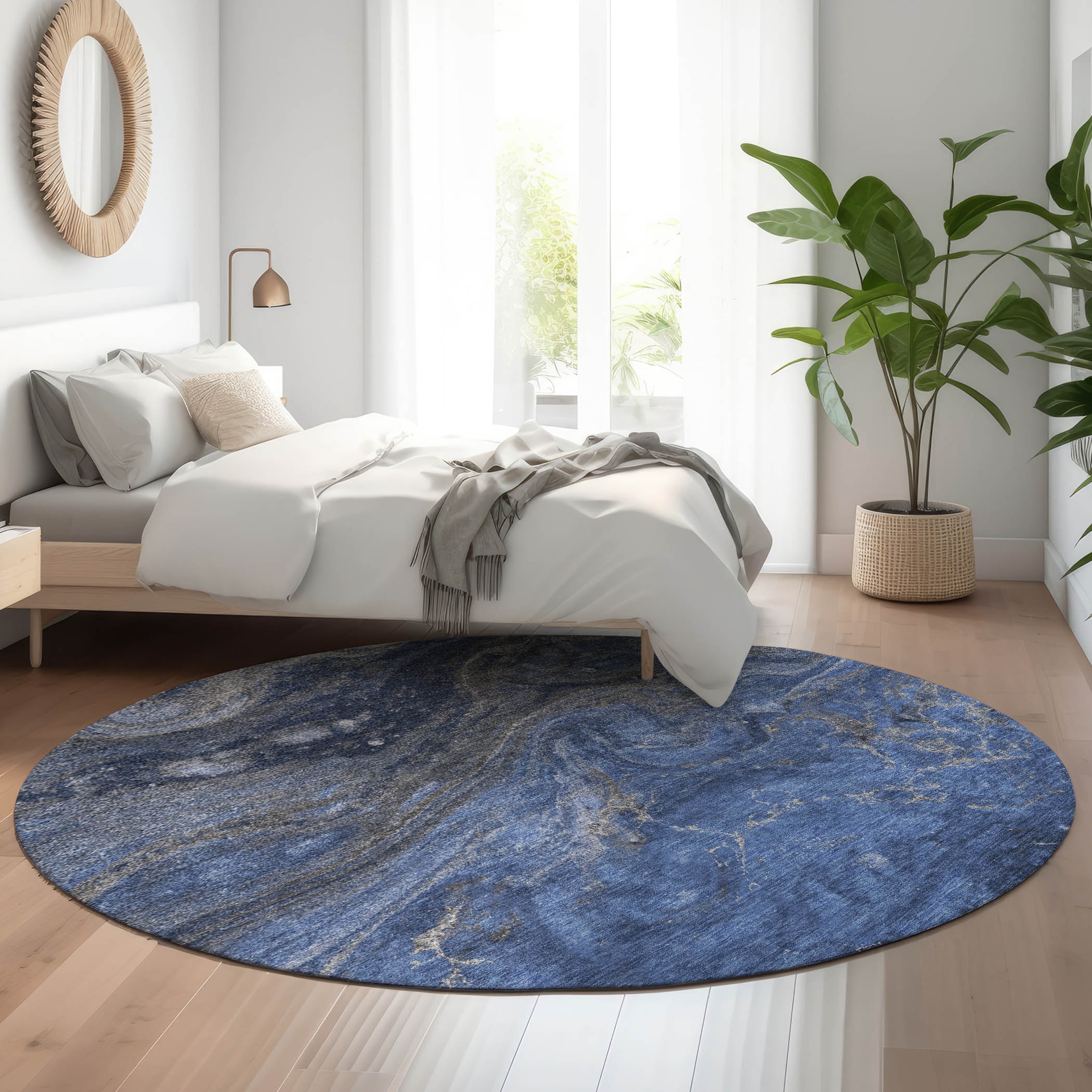 Addison Rugs AMF599BU8RO Mayfield AMF599BU 8 x 8 (ft) Loomed Polyester Blue Round Indoor Geometric Machine washable Area rug