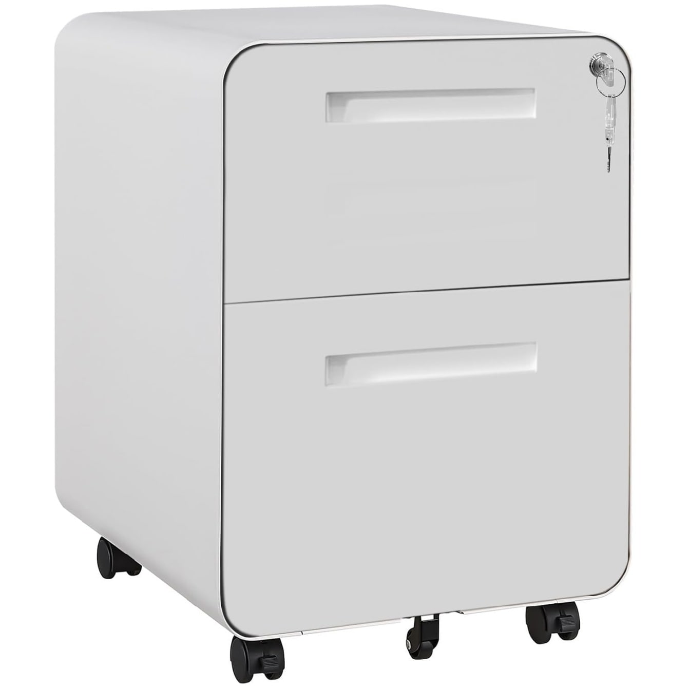 Garvee Mobile File Cabinet with Lock 2 Drawer File Cabinet with Lock 2 Drawer Under Desk Metal Rolling Filing Cabinet-White