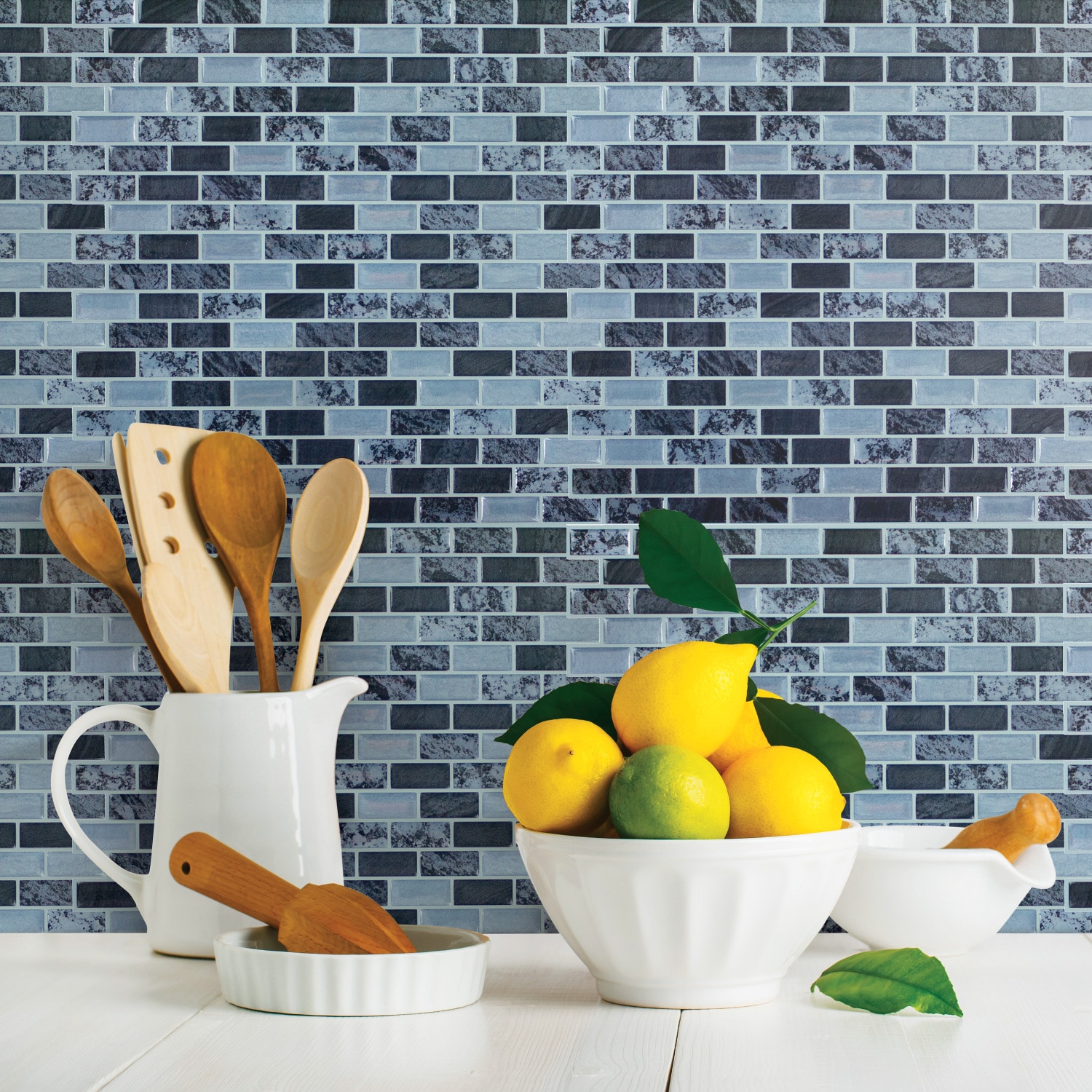 Blue and Gray Marble Peel and Stick Mosaic Tile