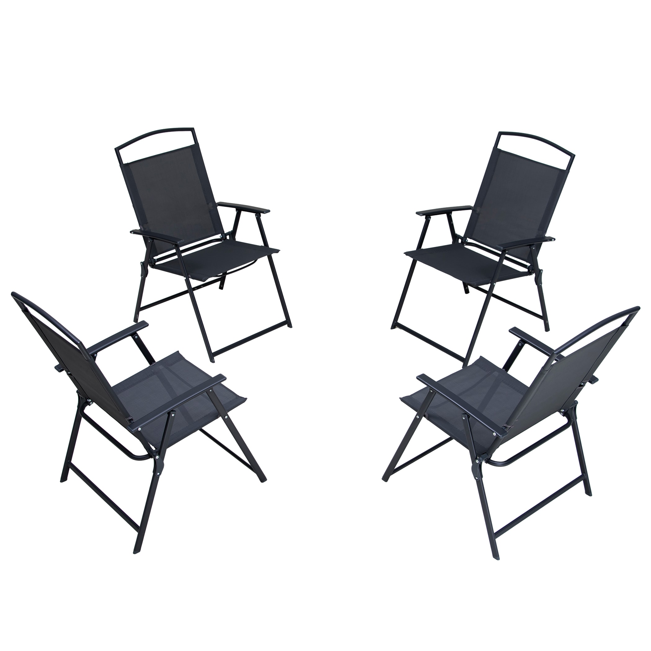 Crestlive Products CL-DC002GRY Folding Chairs 4-Pack Dining Chairs Set of 4 Brown Steel Frame Stationary Dining Chair with Gray Texteline Sling Seat