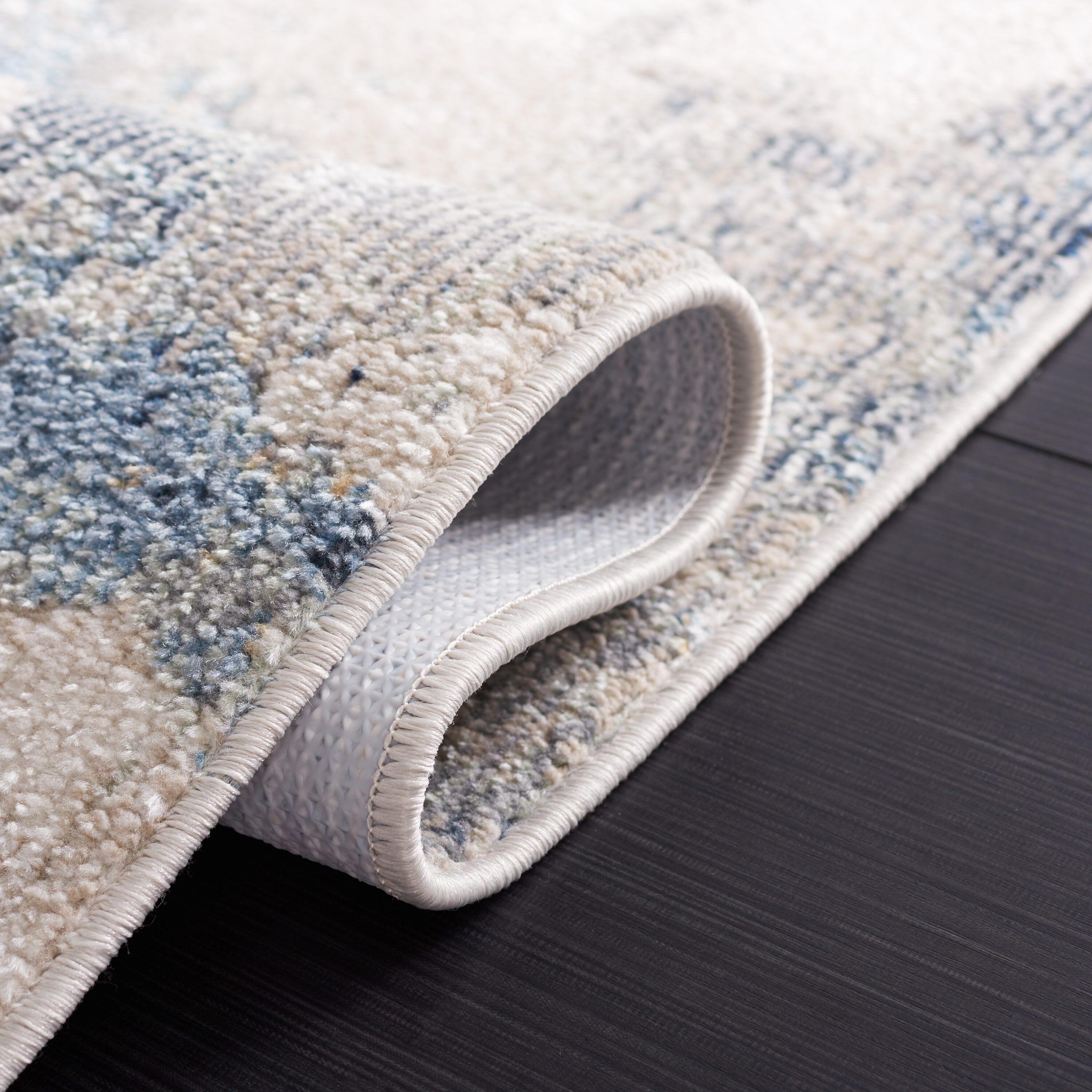 Modern Blue and Gray Synthetic Square Washable Area Rug