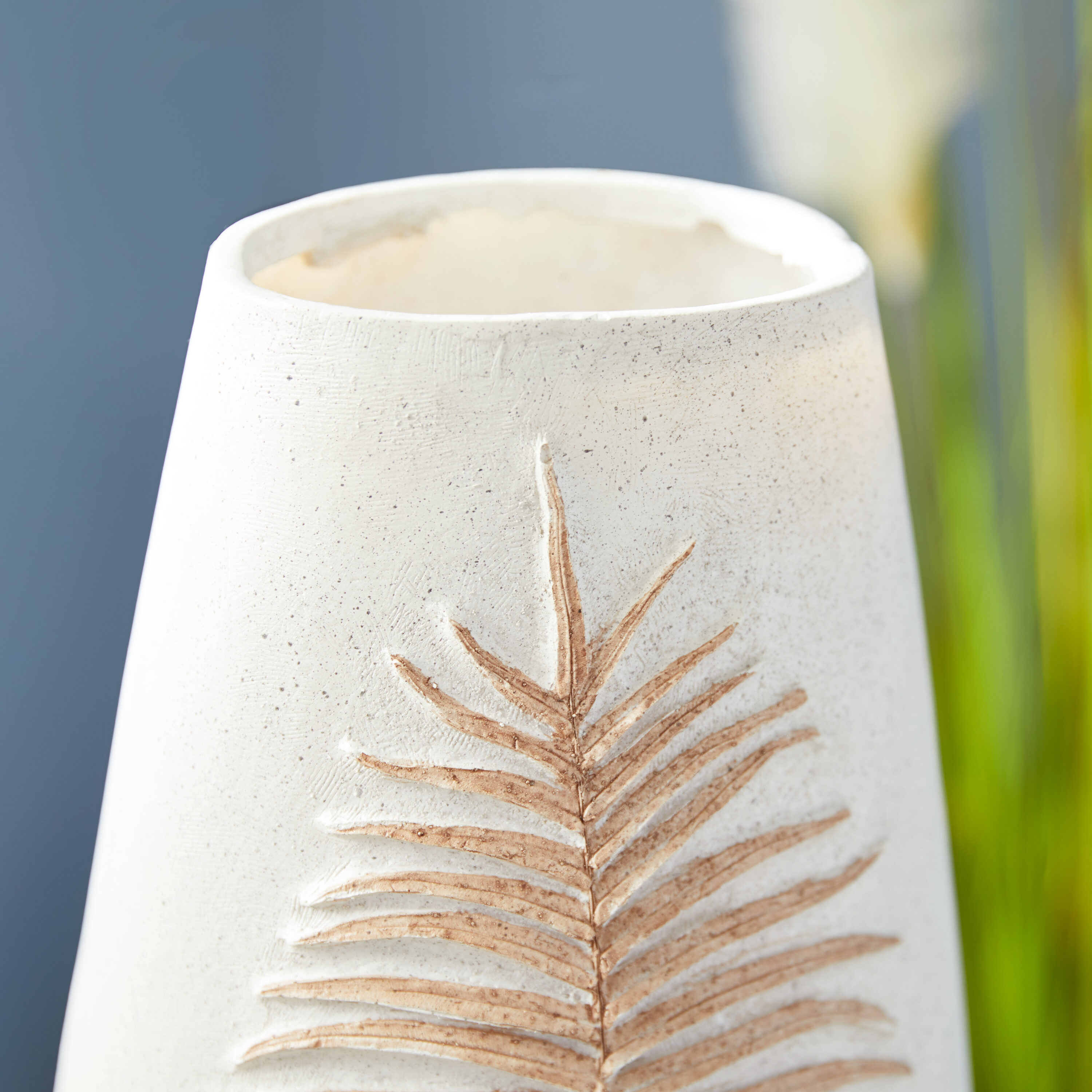 Bohemian White Leaf Polystone Floor Vase 9" x 25"