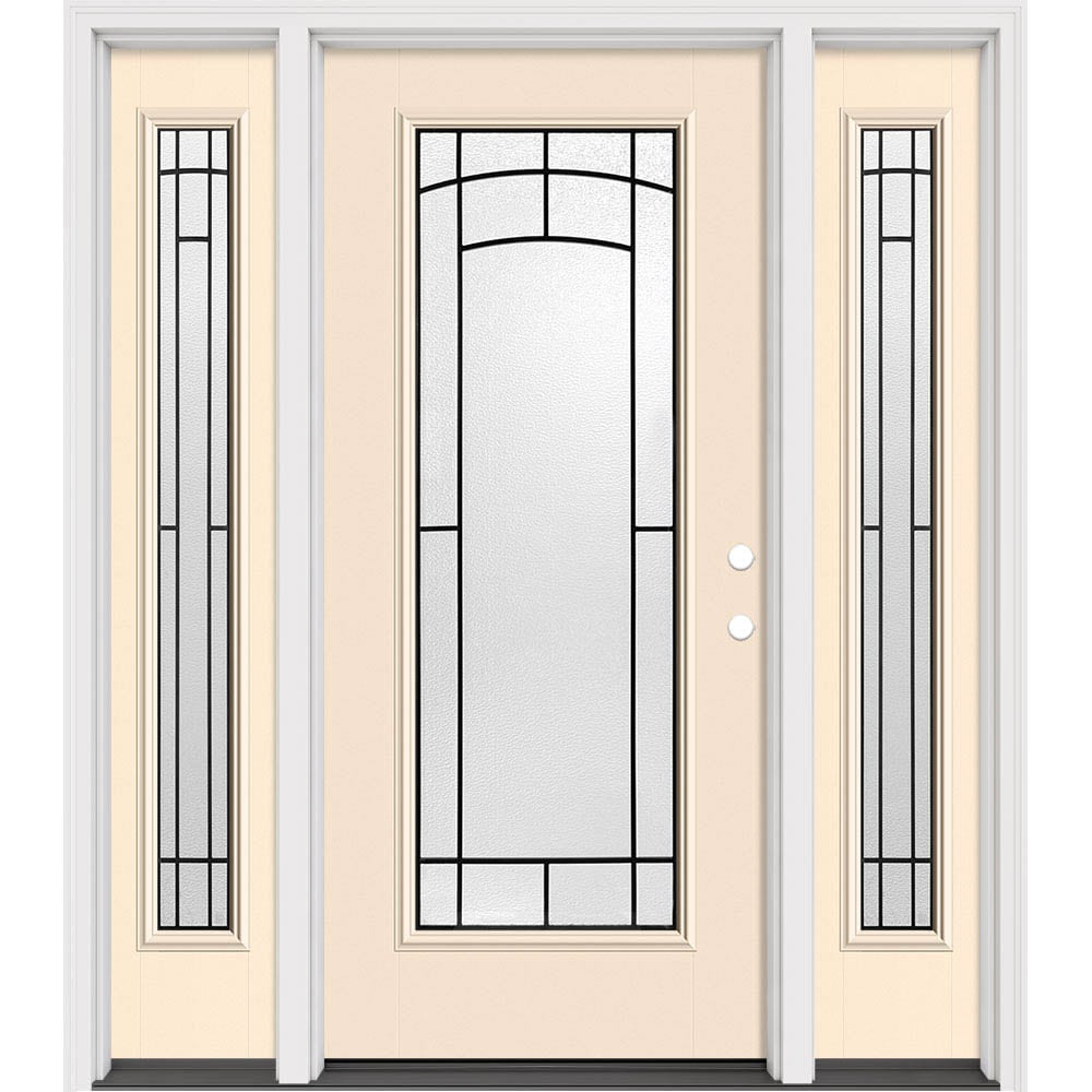 Masonite 631638 Brooklyn 64-in x 80-in x 4-9/16-in Fiberglass 3/4 lite Left-hand inswing Roma Red Painted Prehung Slab Front Door with Sidelights with Brickmould Solid core