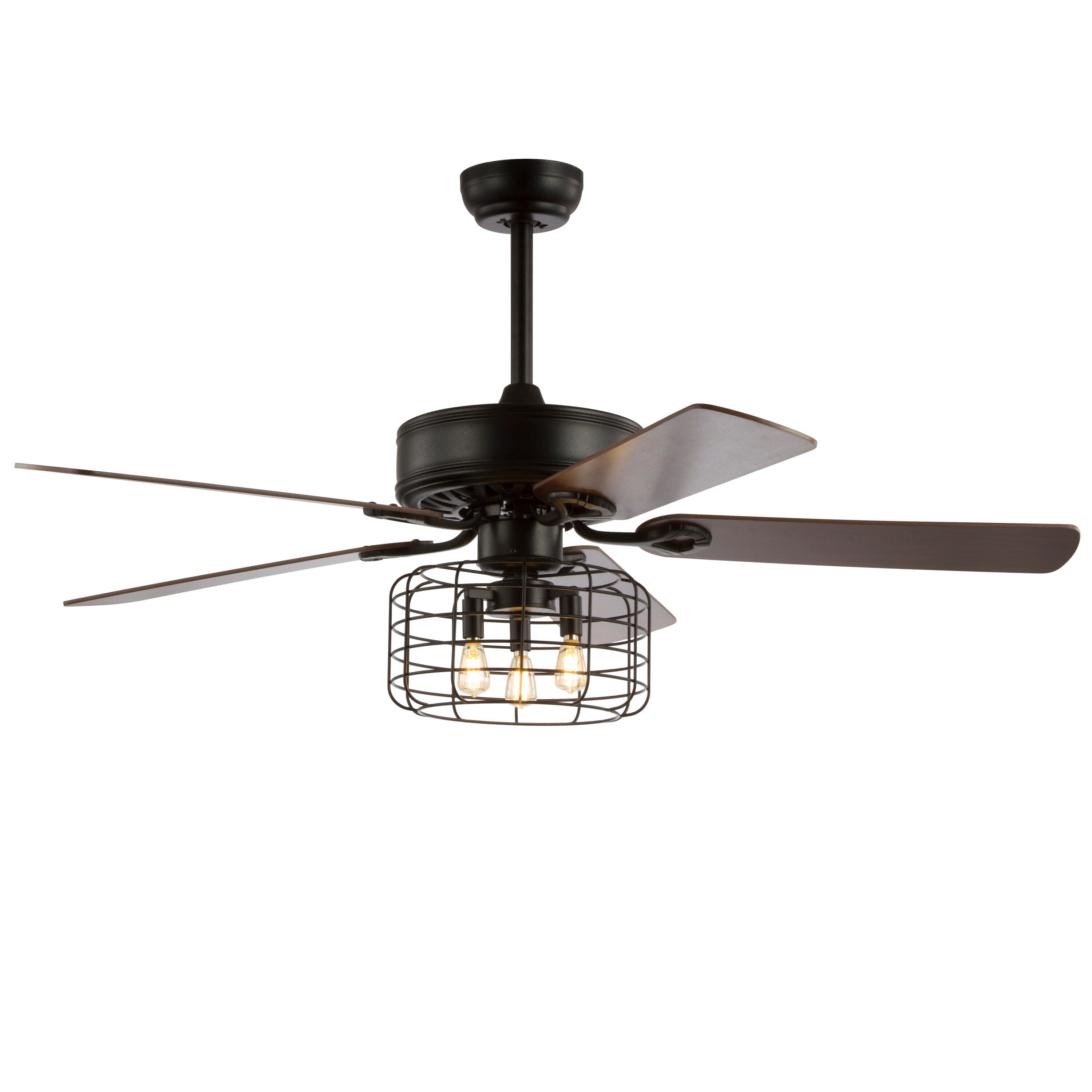 JONATHAN Y Asher Industrial Metal/Wood 52-in Forged Black with Walnut/Red walnut Blades Ceiling Fan With Light - Remote Included ( 5 -Blade )