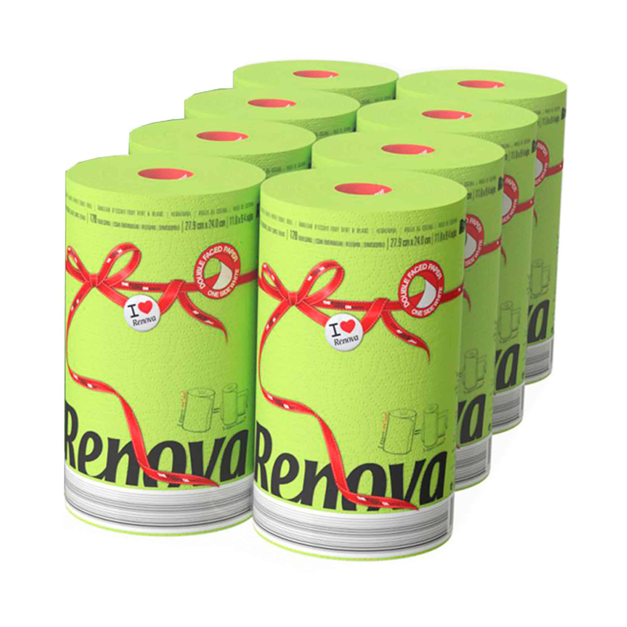 EVIDECO FRENCH HOME GOODS Renova Green Paper Towel Jumbo Roll 2 Ply 120 Highly Absorbent Sheets - Set of 8