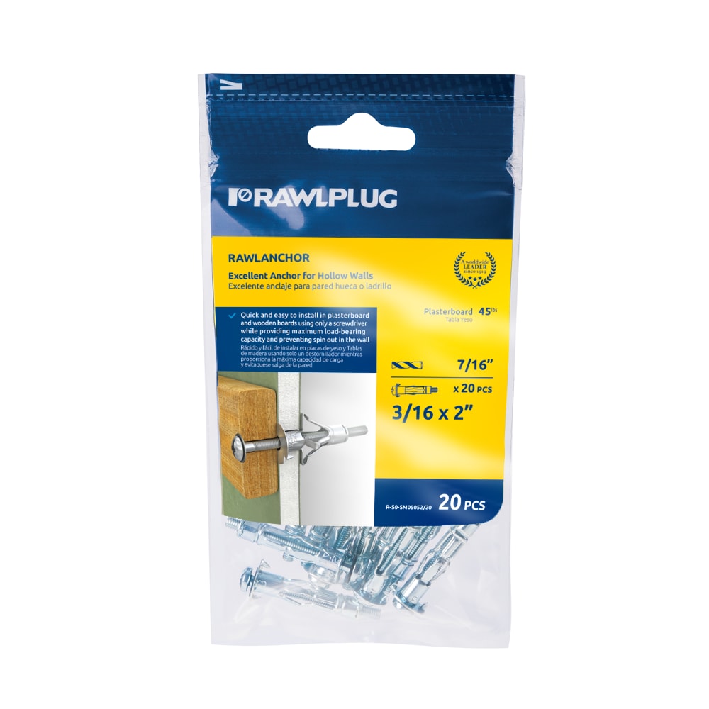 Rawlplug R-S0-SM05052-20 RAWLANCHOR 165-lbs. 3/16-in x 2-in Anchors 20 -Pack
