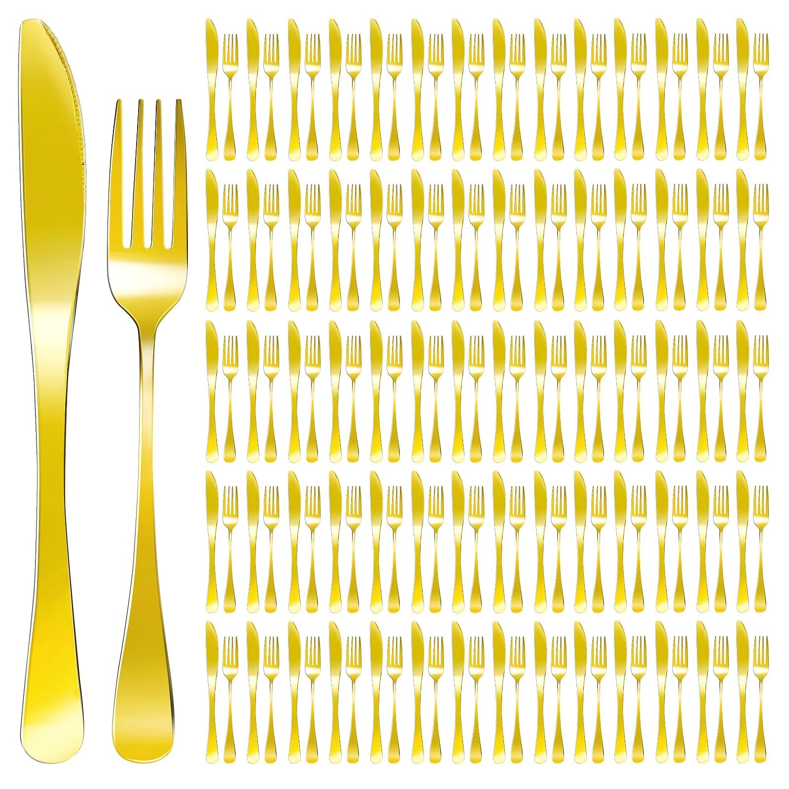 Aoibox  100 Piece Gold Stainless Steel Flatware Set with 50 Forks and 50 Knives