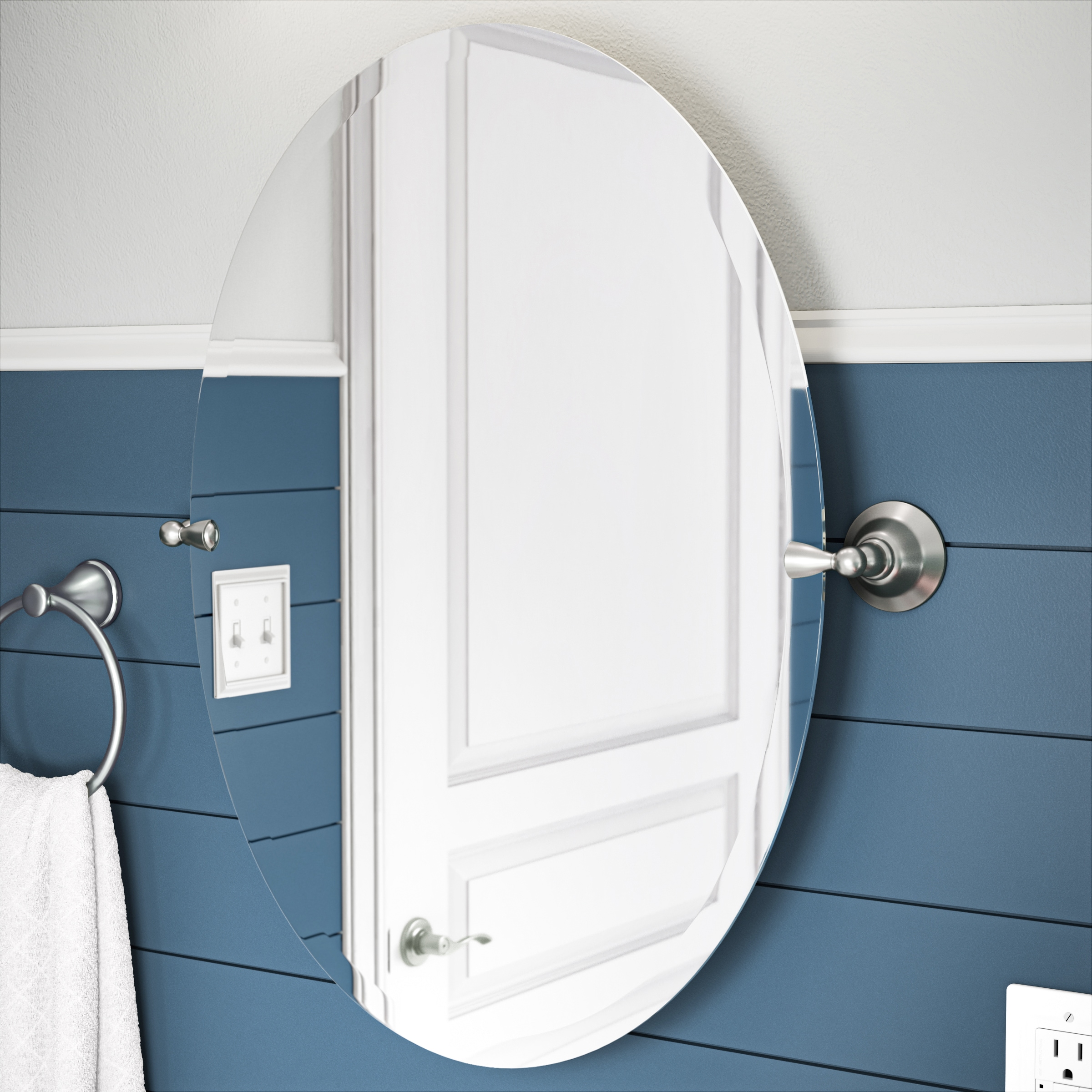 Moen Sage 22.79-in x 26-in Brushed Nickel Oval Frameless Bathroom Vanity  Mirror in the Bathroom Mirrors department at