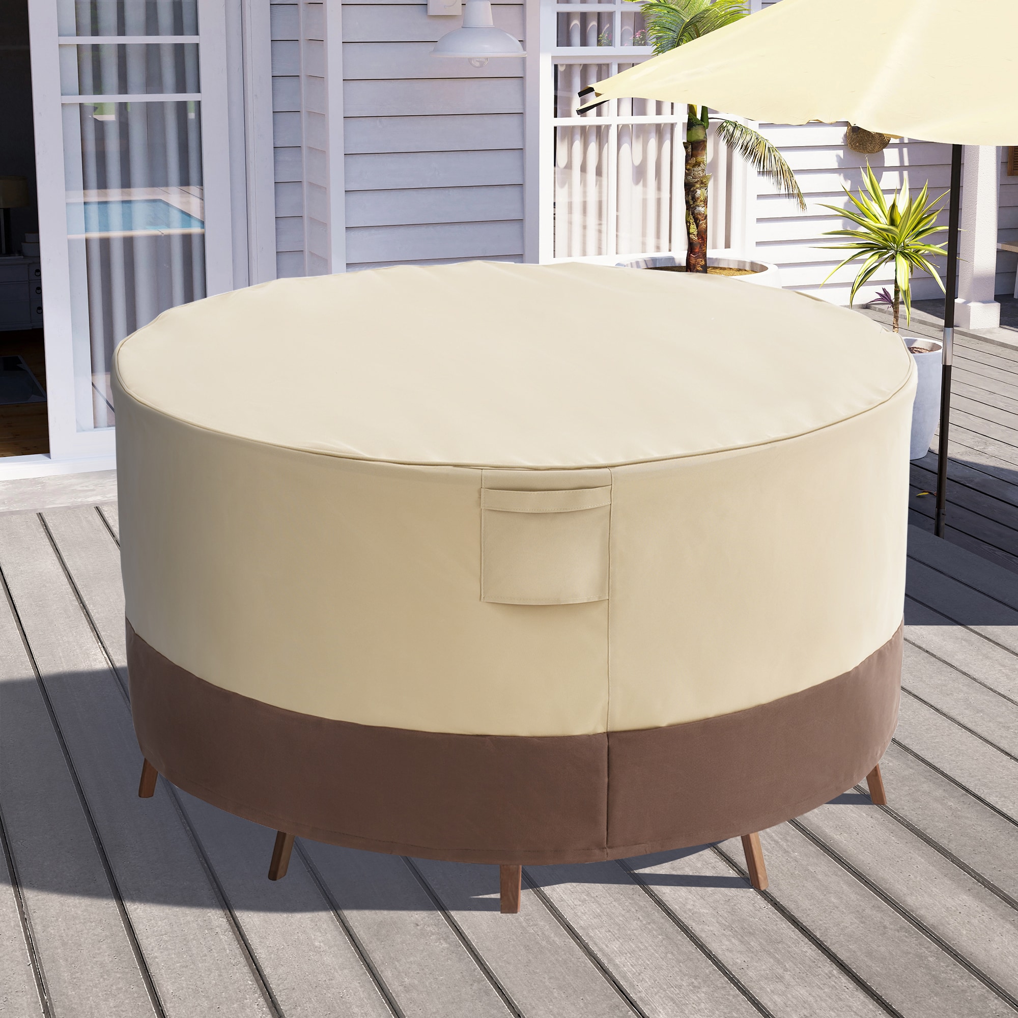 ACEGOSES LW-GTC183BG Skytop Beiage Polyester Patio Furniture Cover For Dining table (round)