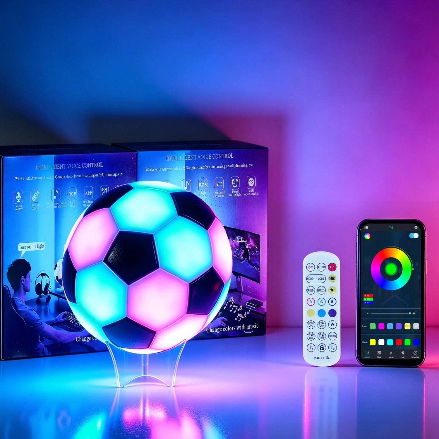 Cuschoice 9-Inch Smart RGB Soccer Ball Night Light App and Remote ...