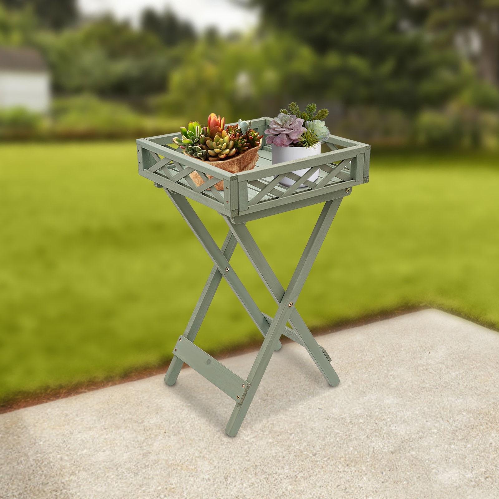 CNCEST HG-LYFLST-6908 26.4-Inches H x 15.7-Inches W 15.7-in W Wood Foldable Indoor/Outdoor Rectangular Wood Plant Stand