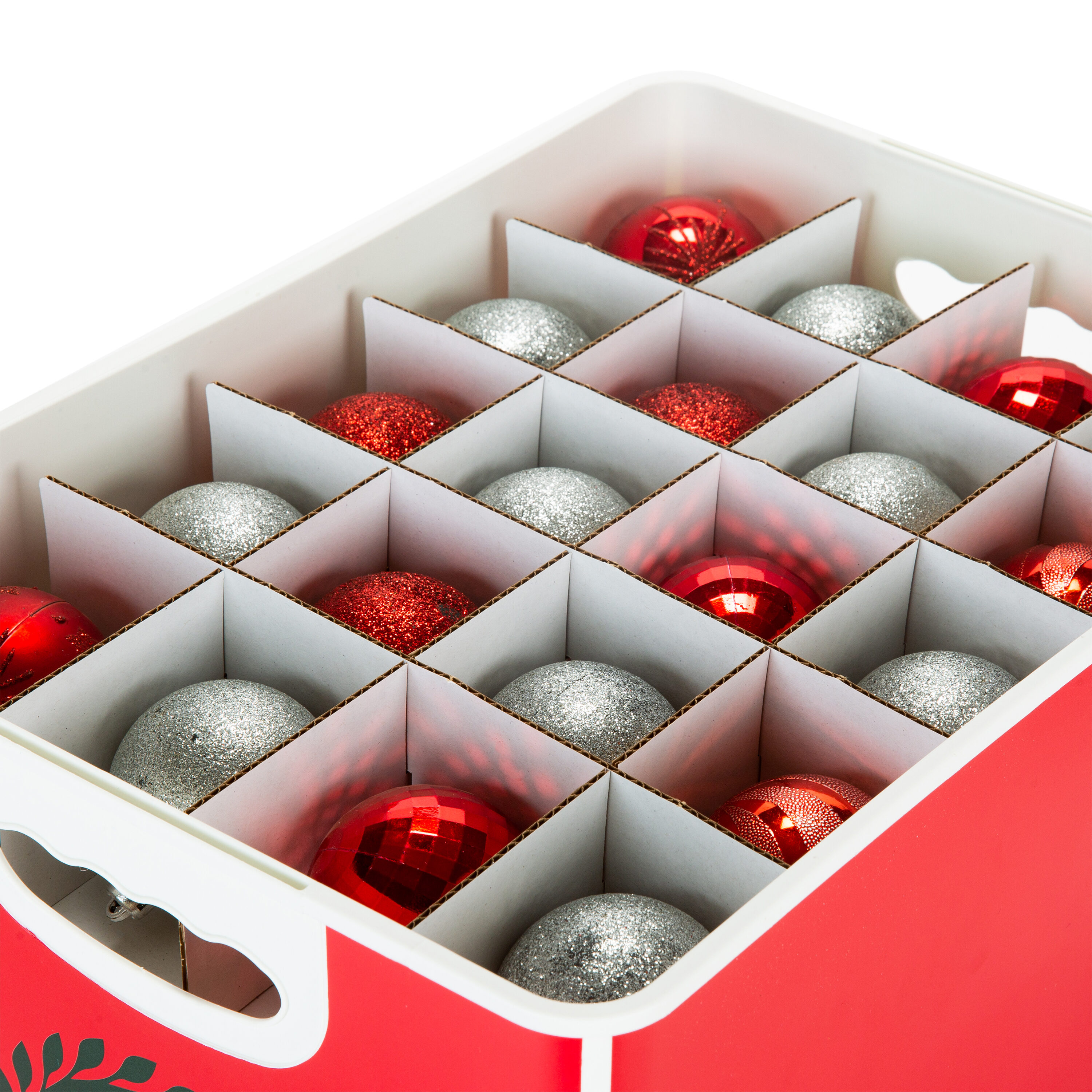 Simplify Ornament Storage Box/Plastic - Decorative Organizer - Storage Bin  - Red - 112 Counts - L12 x W12 x