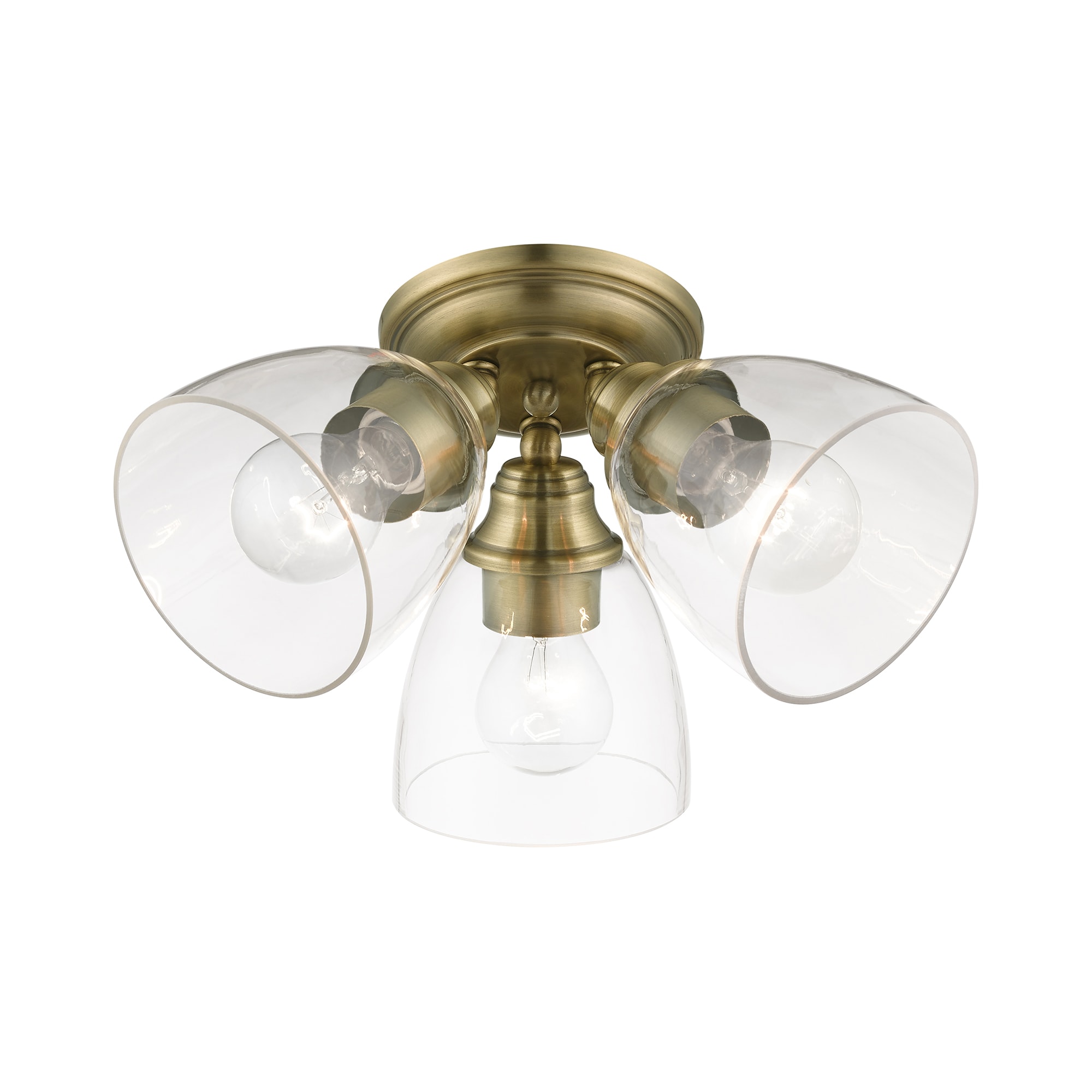 Montgomery Antique Brass Flush Mount with Hand-Blown Glass Shades
