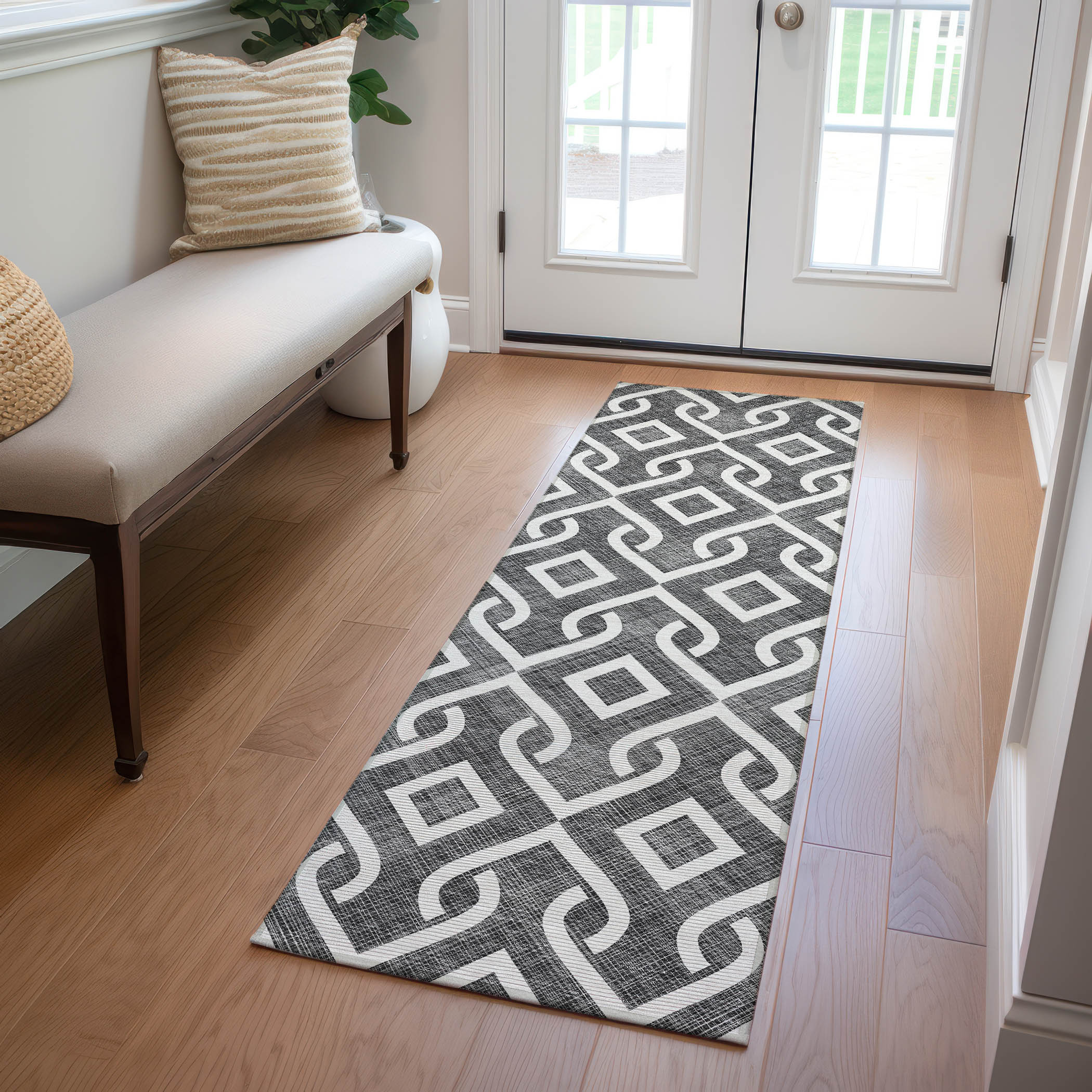 Addison Rugs ACN621BK2X8 Chantille ACN621BK 2 x 7 (ft) Polyester Black Rectangular Indoor/Outdoor Abstract Machine washable Runner rug
