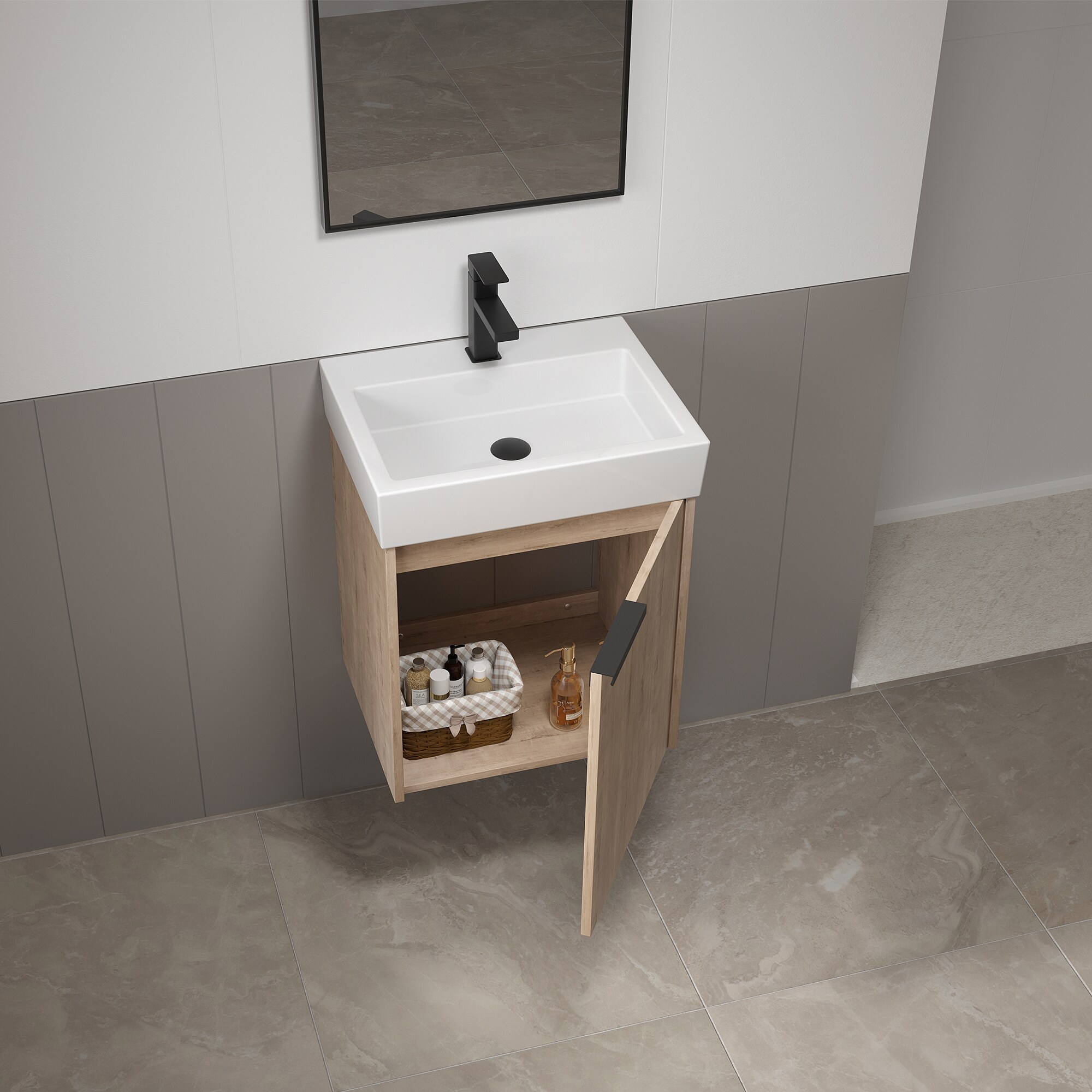 Forclover Floating Soft-Closing 19-in Imitative Oak Single Sink ...