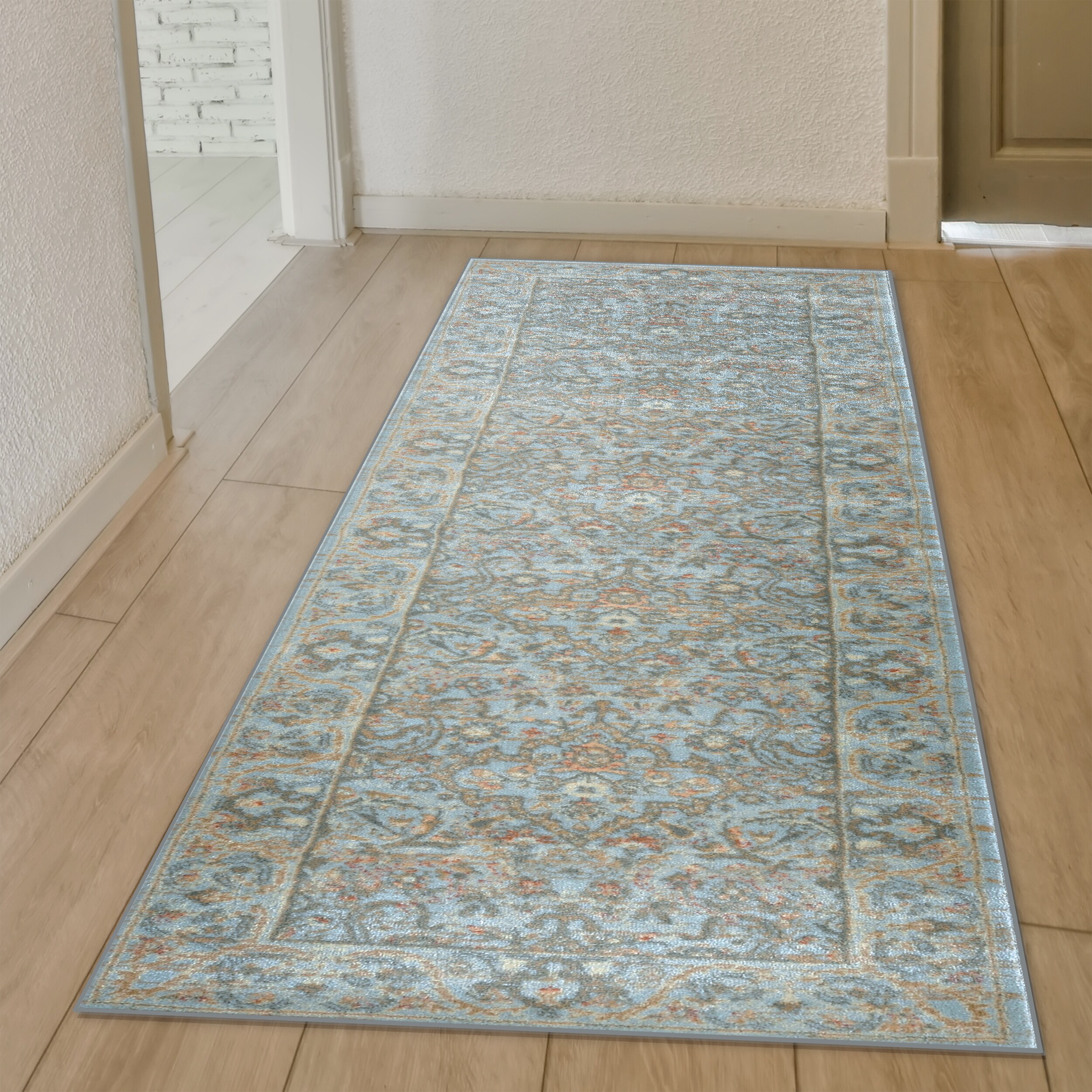 Radici USA 502/2003/LT BLUE Seriate 2 x 8 (ft) Polypropylene Blue Rectangular Indoor Distressed/Overdyed Vintage Runner rug