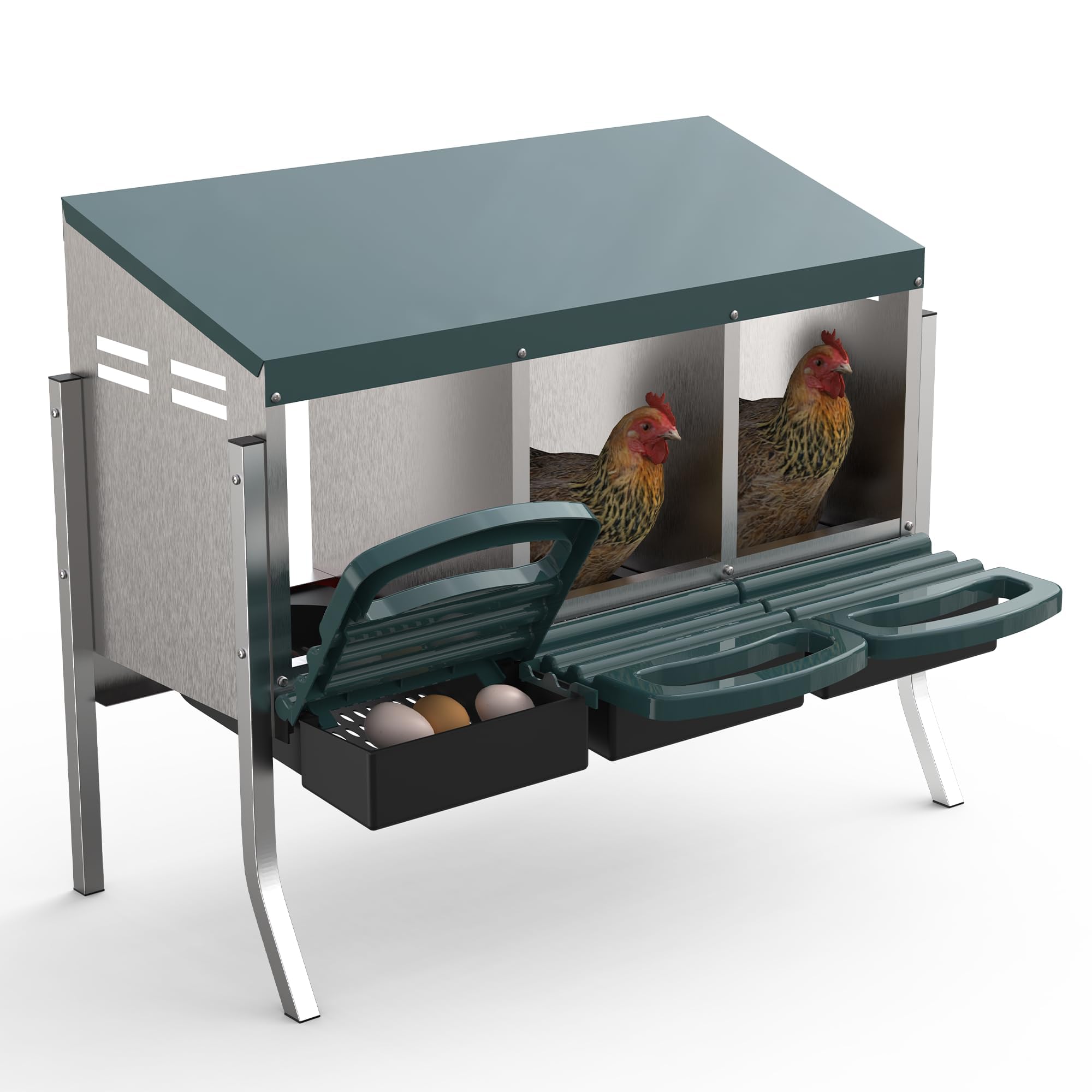 ４boxes detoxDETSsss DEXSO 3 Compartment Green Galvanized Steel Chicken Nesting Box