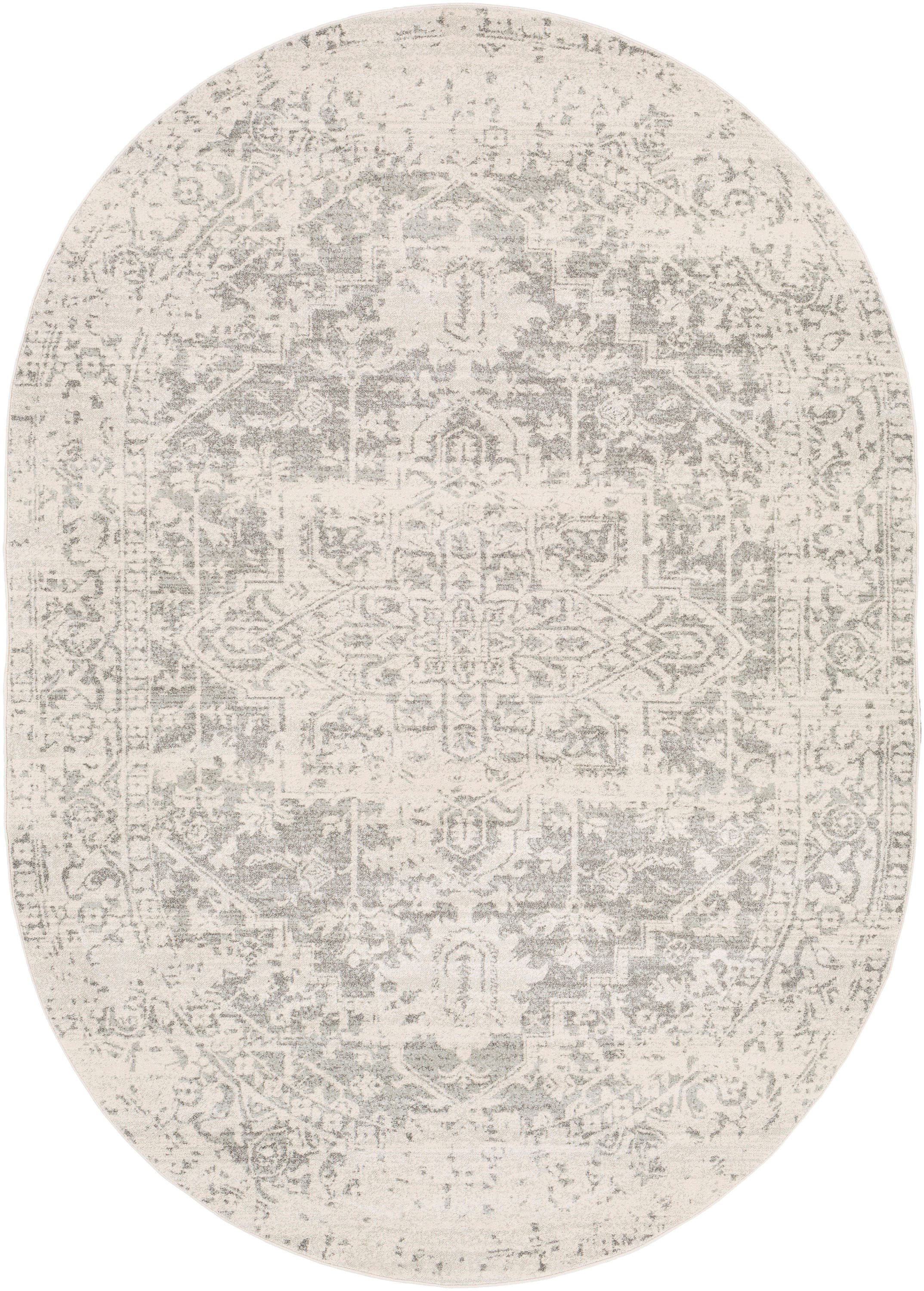 Livabliss HAP1024-679OV Harput 6 x 9 (ft) Polypropylene Beige Oval Indoor Medallion Oriental Area rug