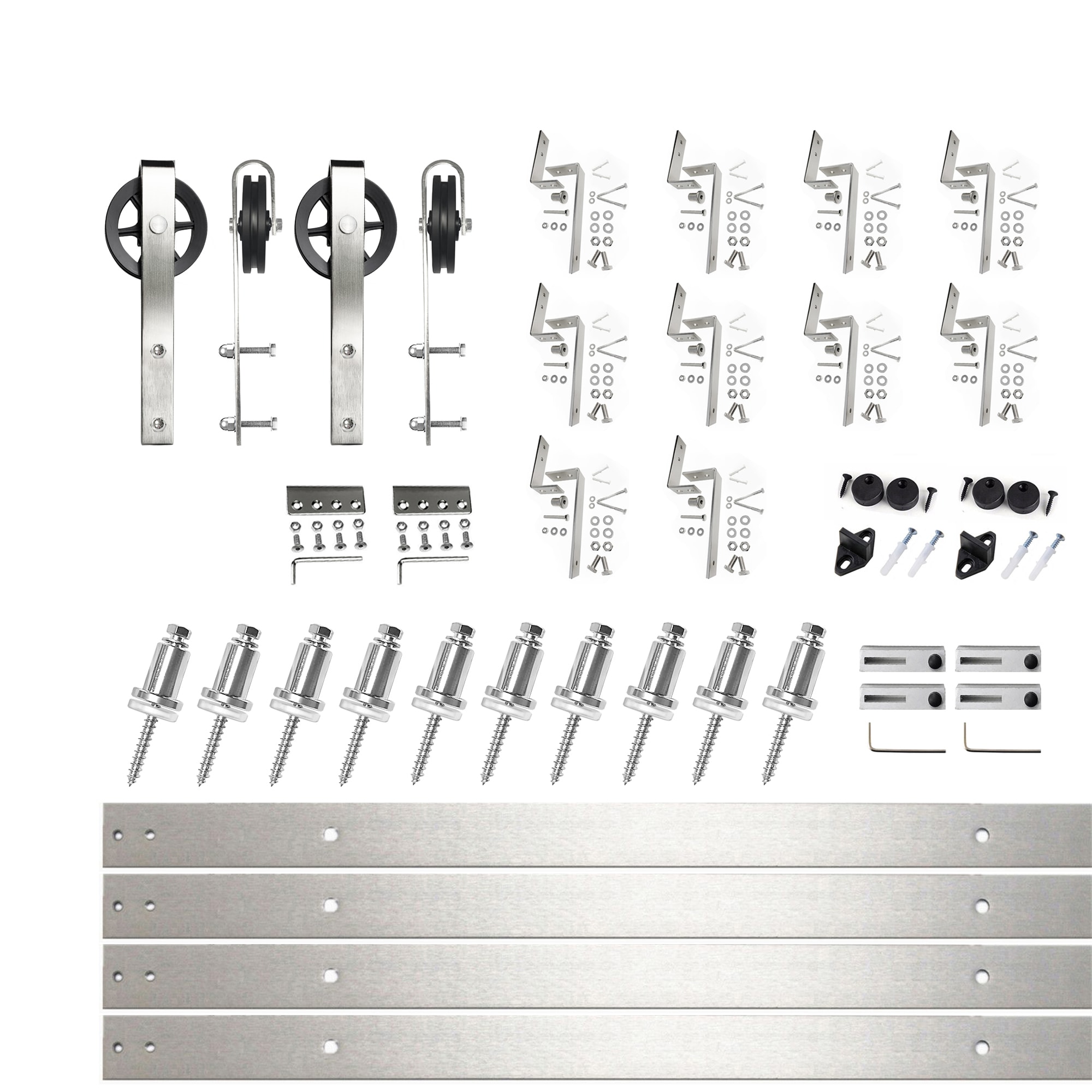 HOMACER HL3DNZ144C 144-in Brushed Brushed Nickel Indoor Spoke Wheel Double bypass Barn door hardware kit