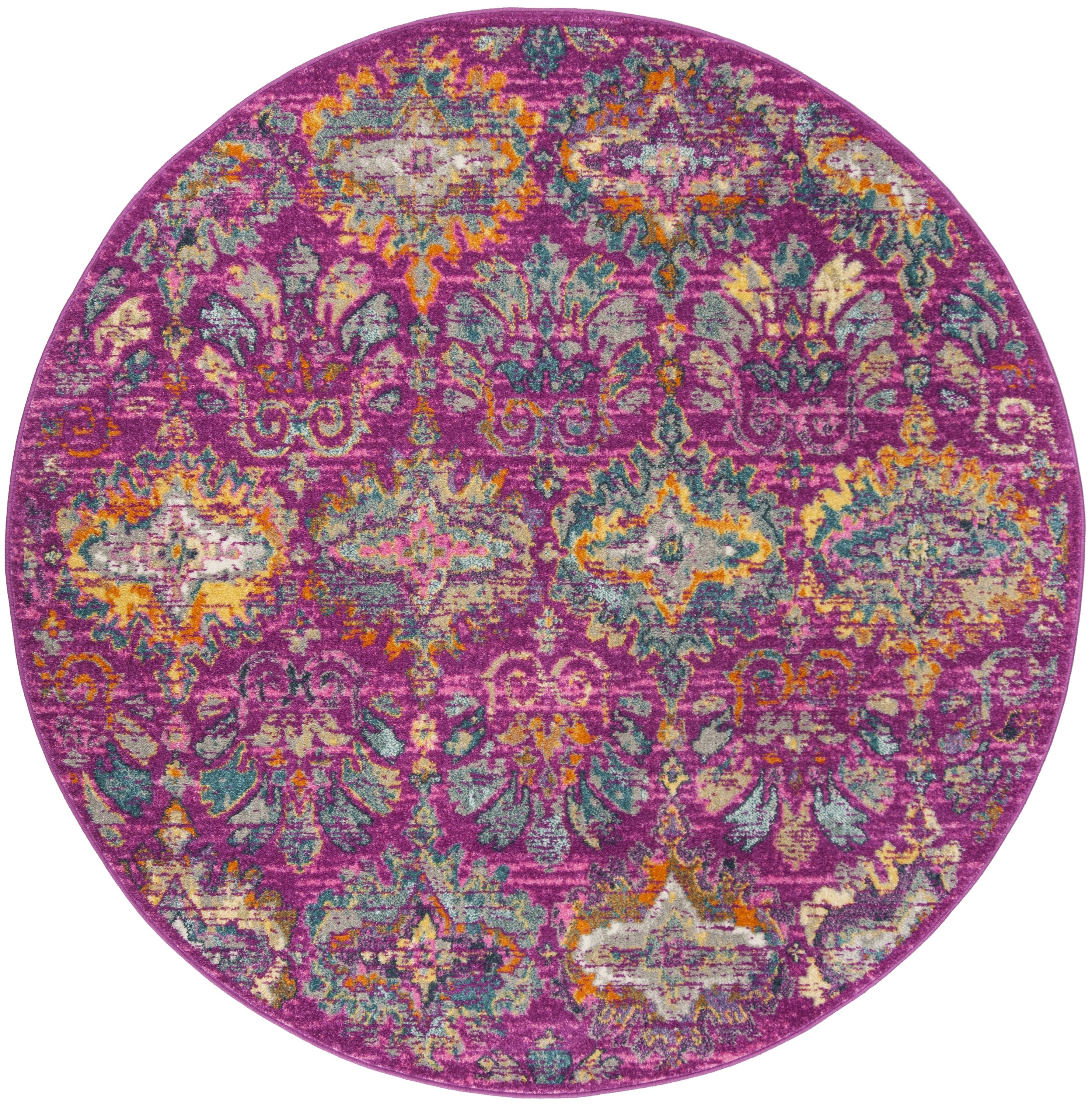 Safavieh MAD144F-7R Madison Merritt 7 x 7 (ft) Loomed Polypropylene Fuchsia/Blue Round Indoor Distressed/Overdyed Bohemian/Eclectic Area rug