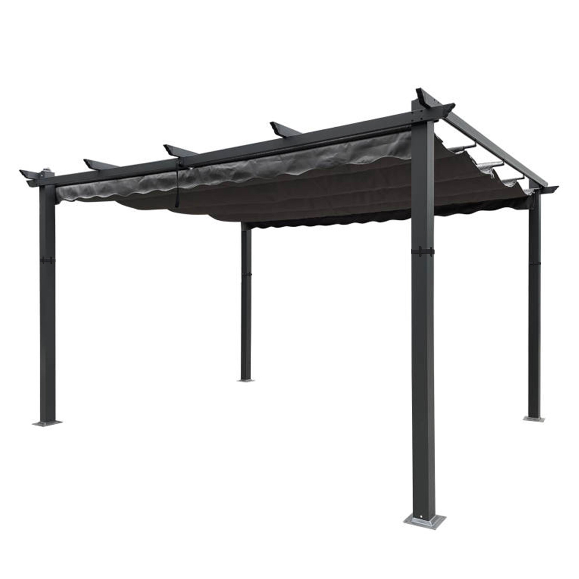 Kahomvis BU-QP109-934 13x10 Ft Outdoor Patio Retractable Pergola 10-ft W x 13-ft L x 7-ft 6-in H Gray Metal Freestanding Pergola with Canopy