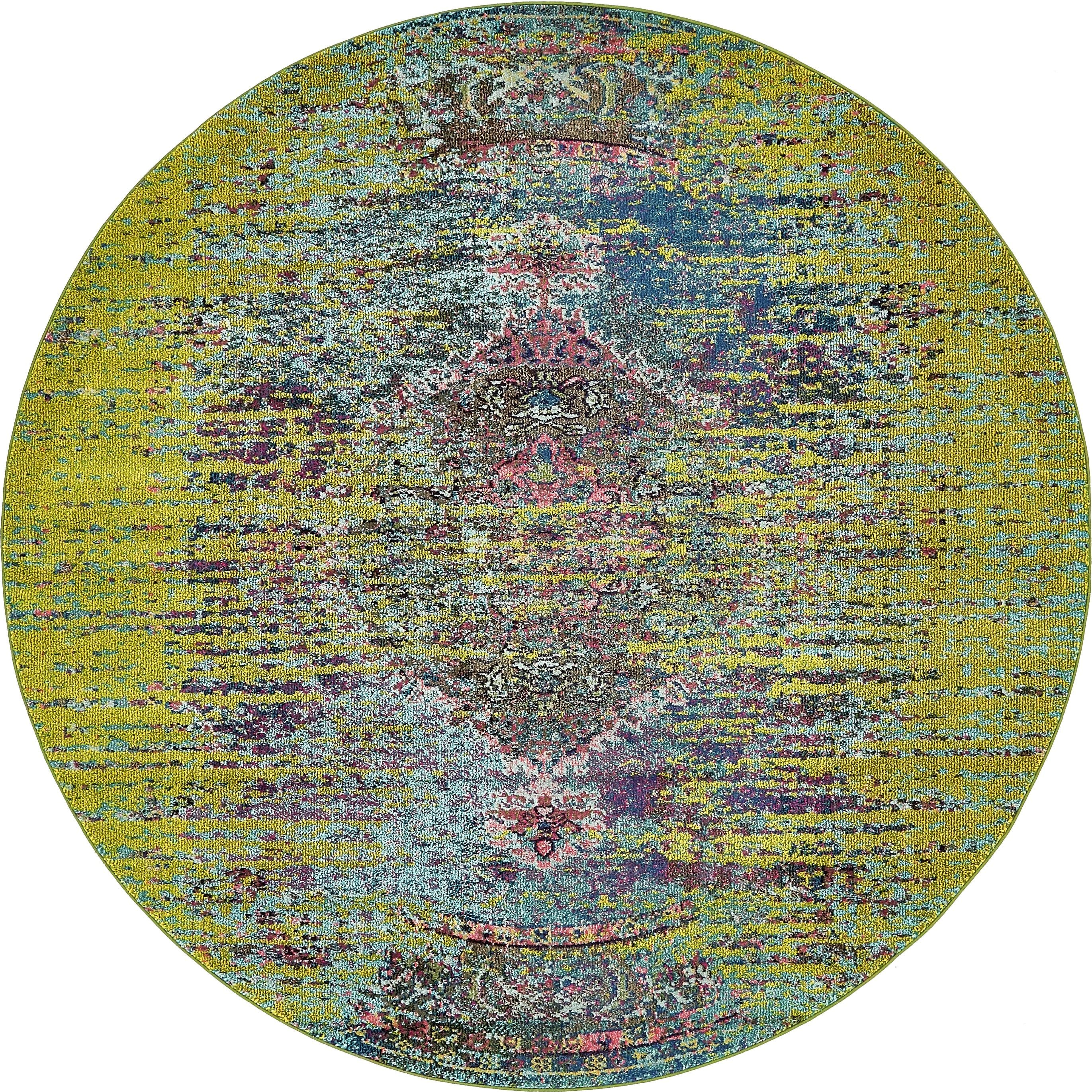 Unique Loom 3140011 Warhol Vita 8 x 8 (ft) Loomed Polypropylene Olive/Yellow Round Indoor Medallion Oriental Area rug