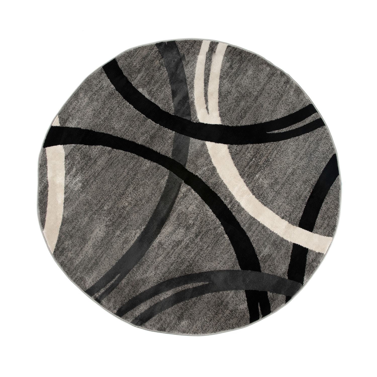 Gray and Black Abstract Round Synthetic Area Rug