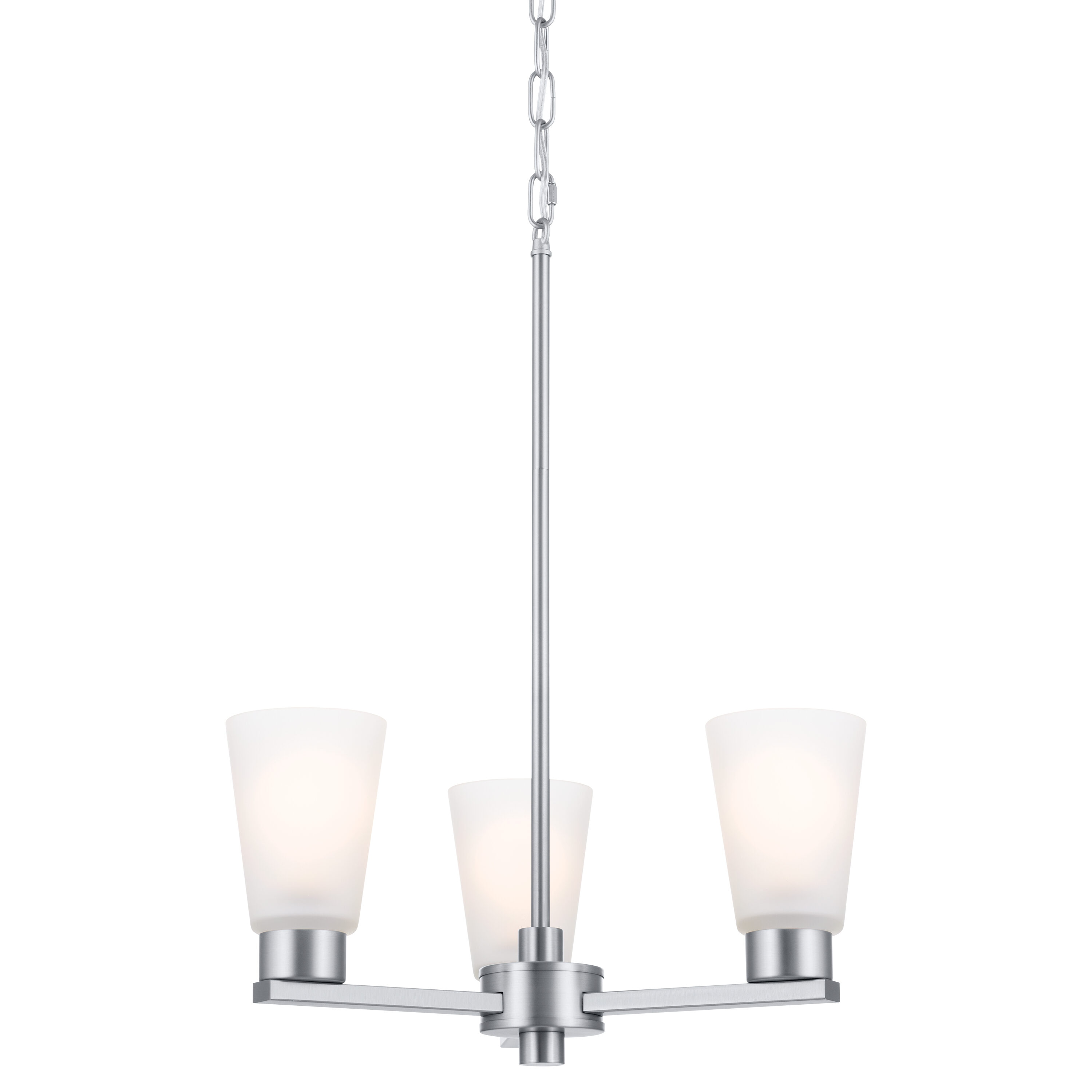 Brushed Nickel 3-Light Modern Chandelier with Frosted Glass Shades