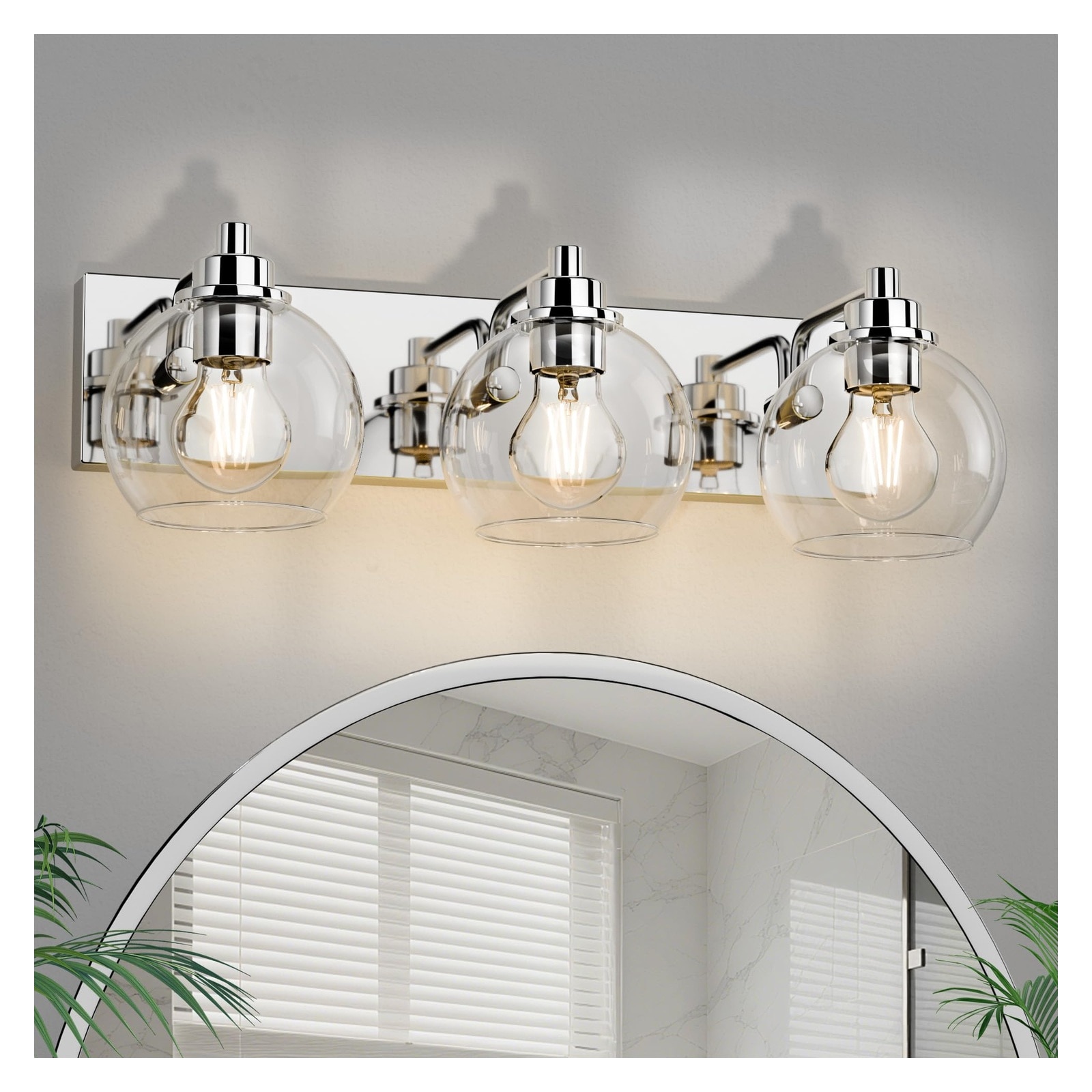 AOIZGMY  3 Light Bathroom Vanity Light Fixtures Chrome Finish Modern Vanity Lighting with Clear Glass Globe Shades for Mirror Installation