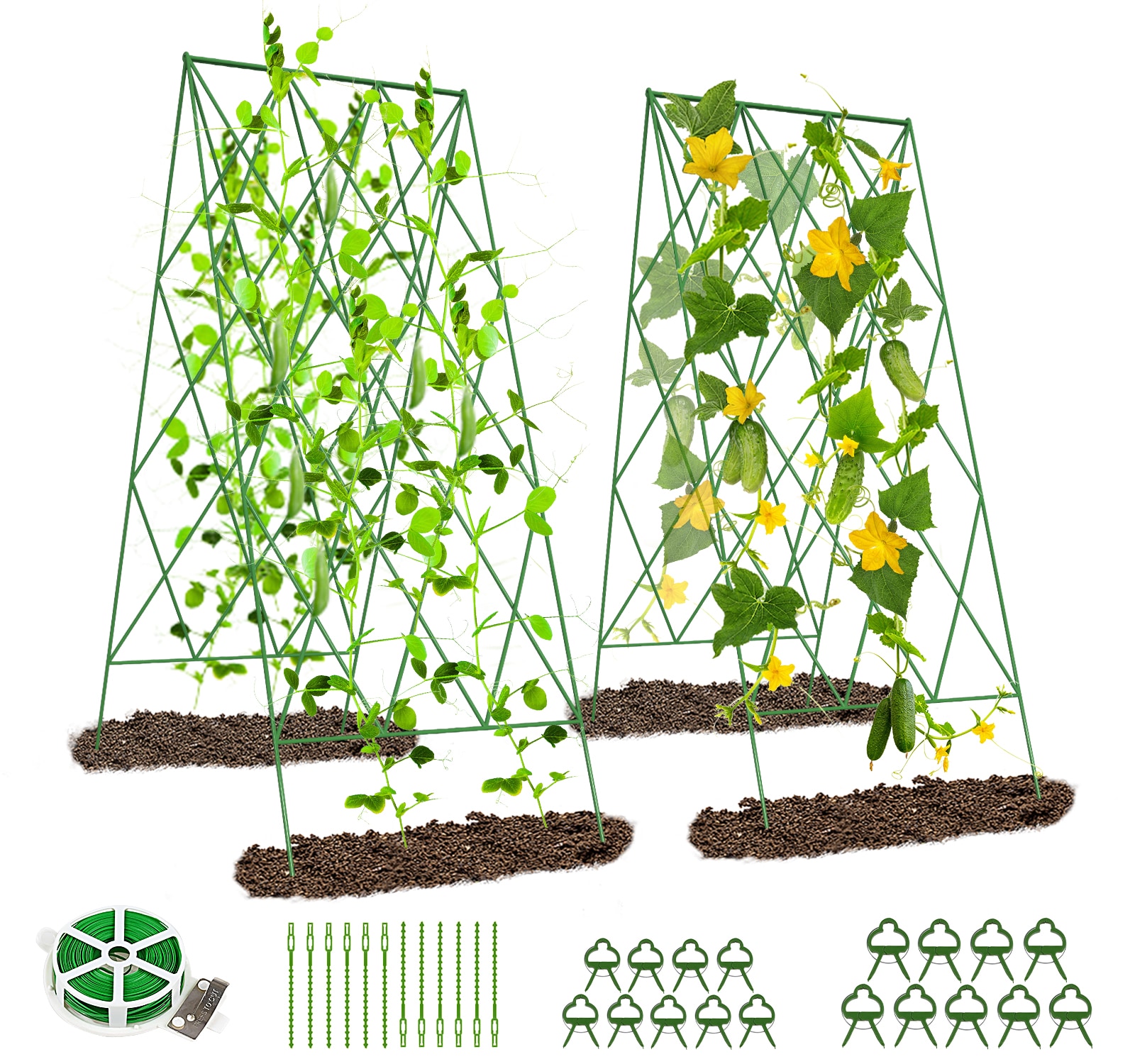Esazn A-Frame Garden Trellis 15.75-in W x 39.37-in H Green Steel Garden Trellis For Climbing Plants For Cucumbers For Roses For Tomatoes