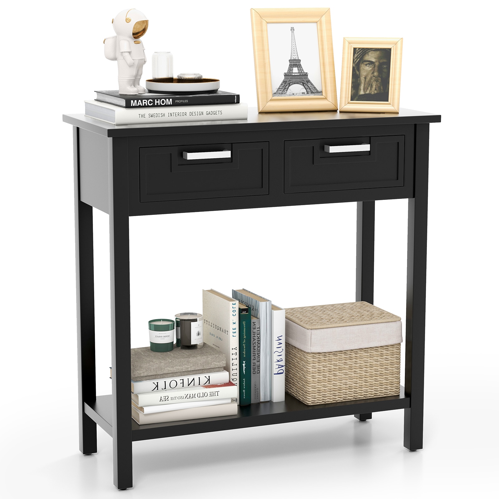Clihome - Modern Rectangular Composite Black Rubberwood 31.5-in W x 32-in H Console table with Dr...