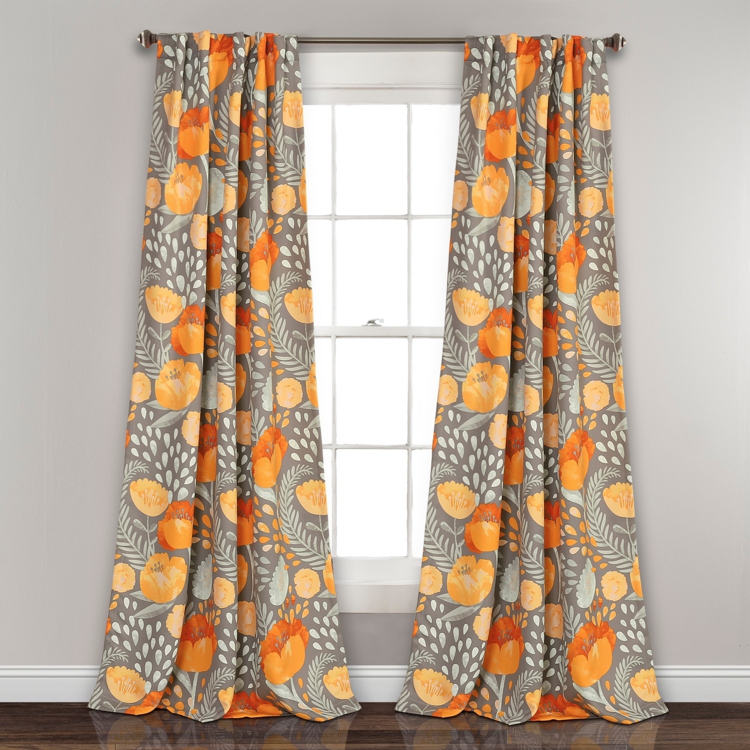 Lush Decor 16T003938 95-Inches Yellow Floral Light filtering Back tab/Pinch pleat/Rod pocket Curtain panel pair