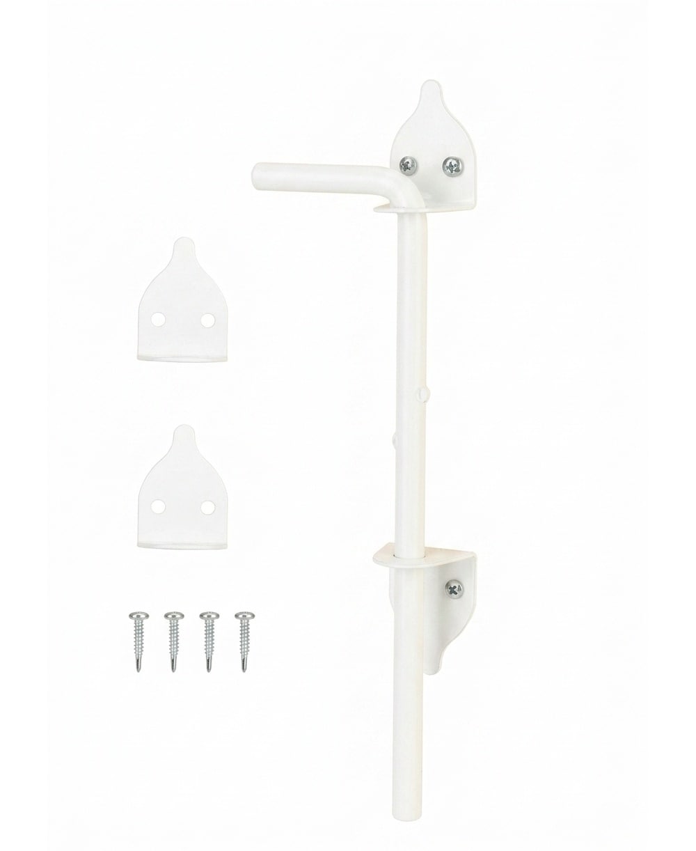 Etokfoks  12 in White Solid Steel Heavy Duty Cane Bolt Gate Drop Rod Latch for Wood PVC Vinyl Metal 1 Pack