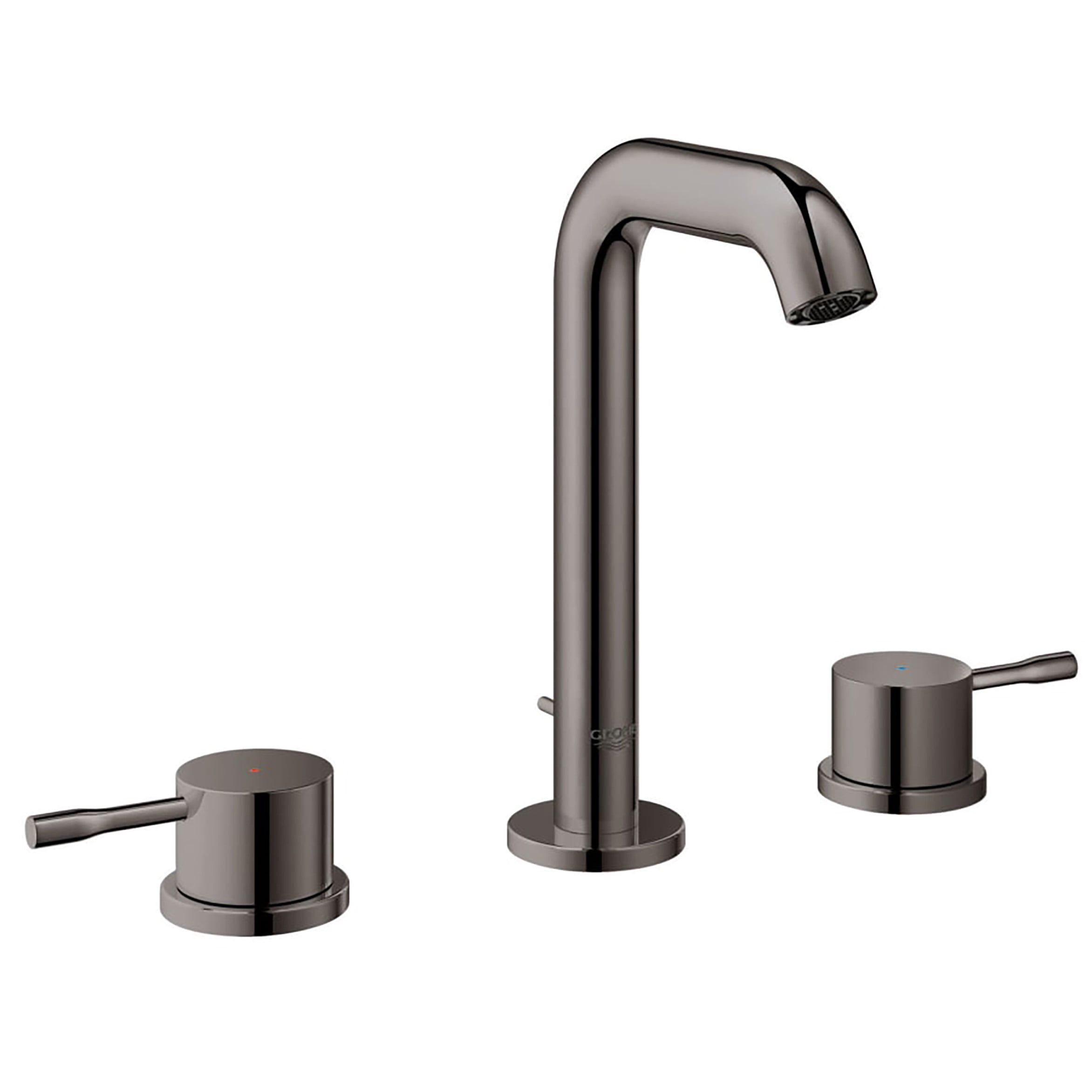 GROHE 20297A0A Essence New Hard Graphite Widespread 2-handle WaterSense Mid-arc Residential Handle Bathroom Sink Faucet with Drain