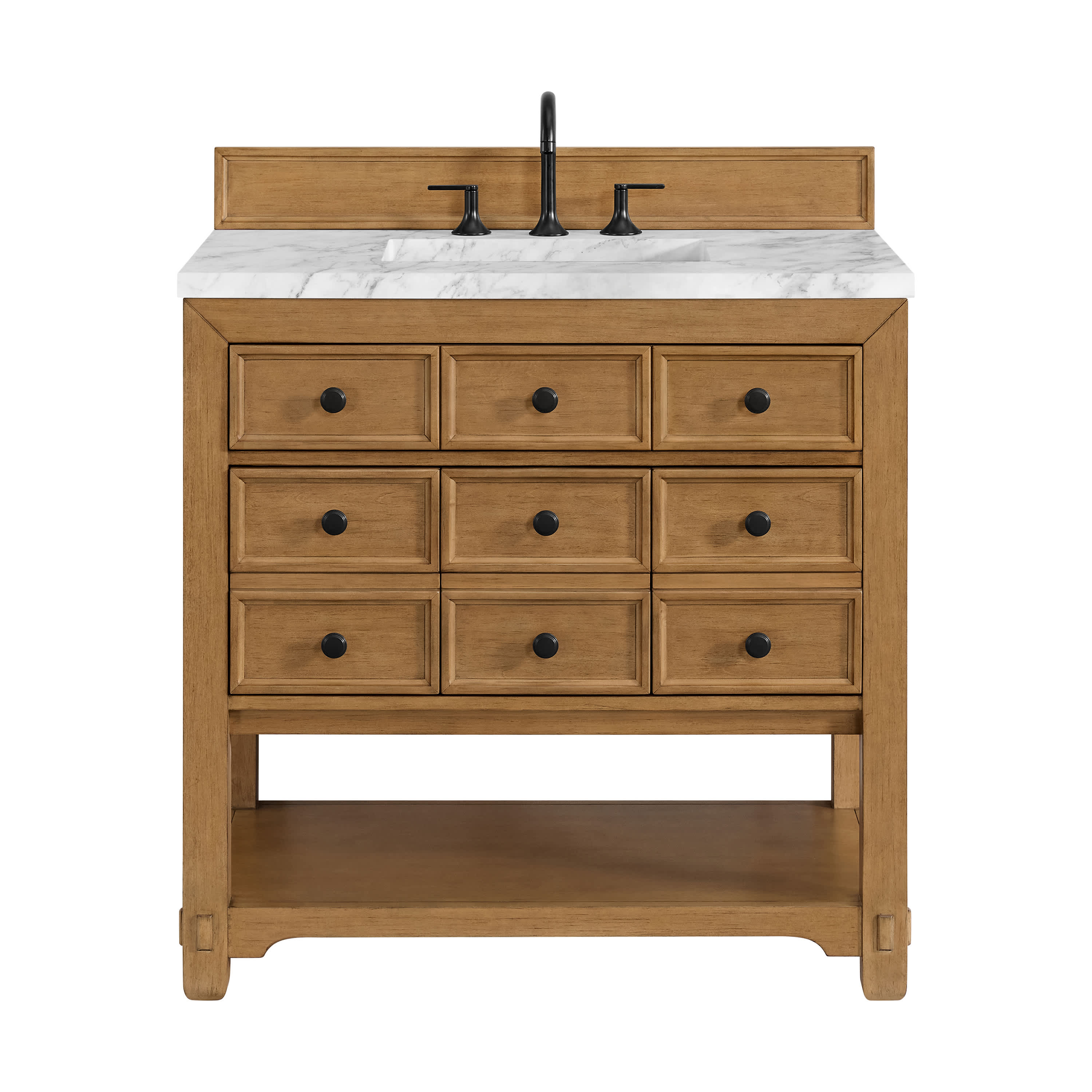 James Martin Vanities Malibu 36-in Amber Birch Undermount Single Sink Bathroom Vanity with Carrara White Marble Top