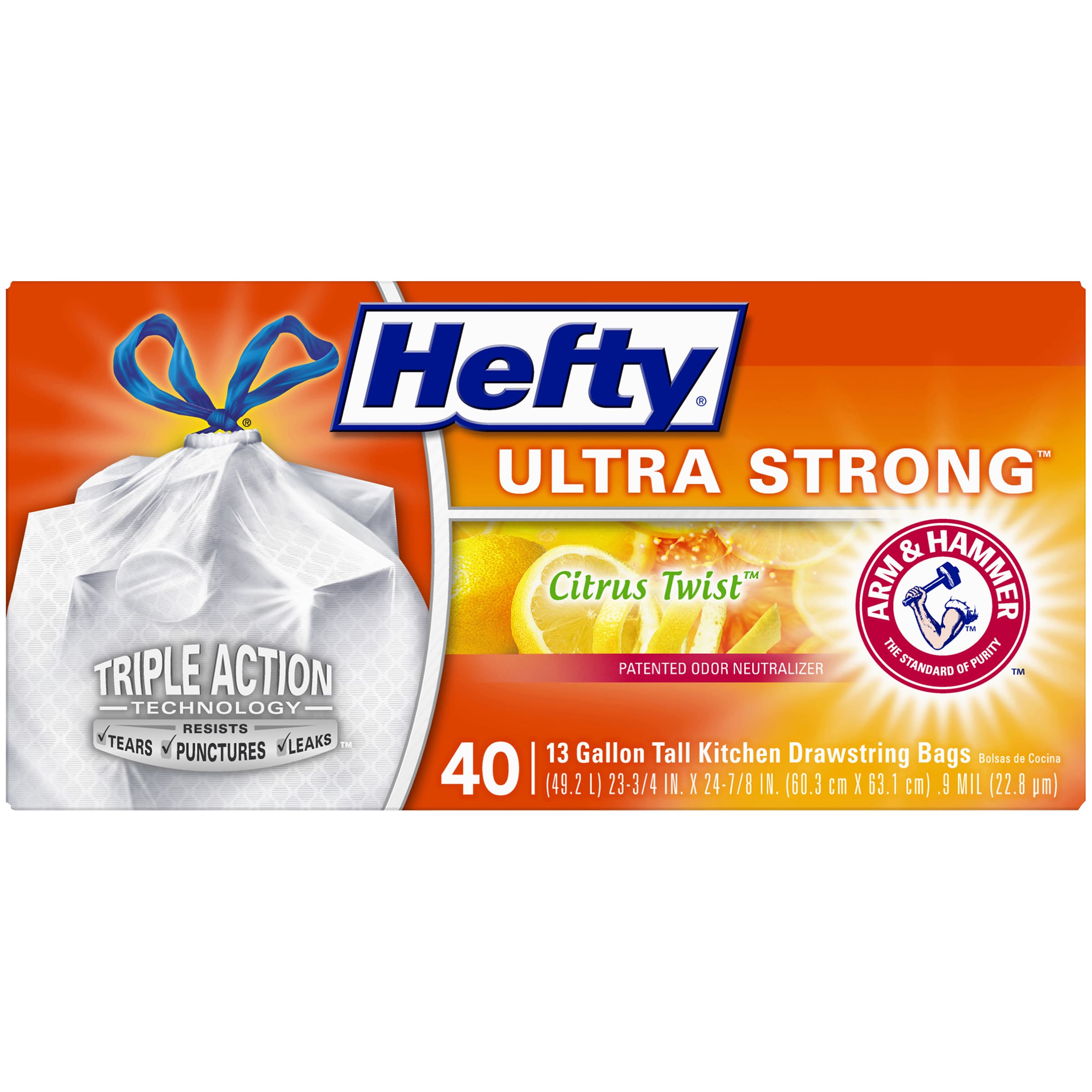 E48240 Hefty Renew Tall Kitchen Trash Bags, Unscented, 13 Gallon, 40 Count