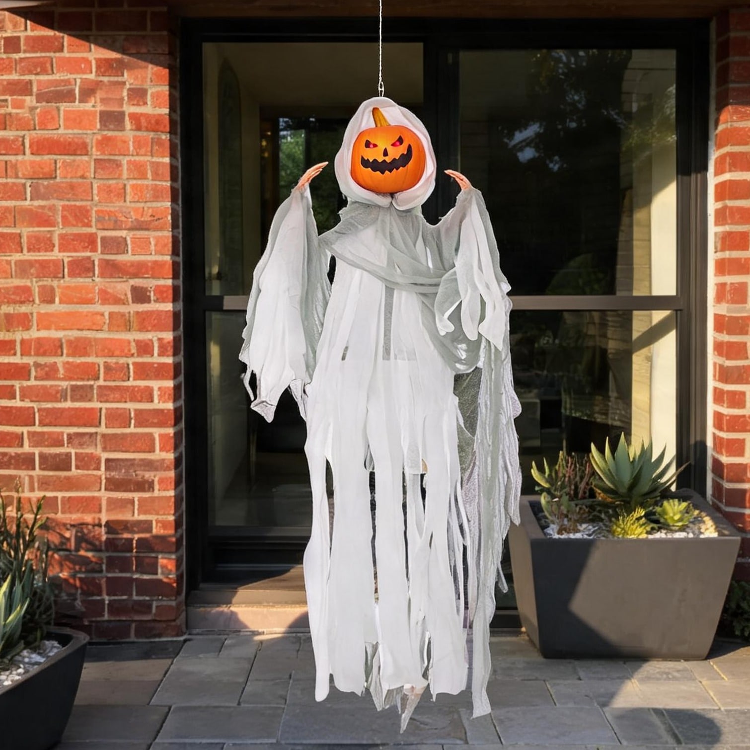 BBabe Sound-activated hanging pumpkin ghost with glowing red eyes and spooky howls green polyester 47.2 inches tall