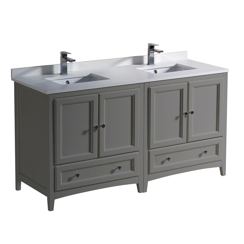 Oxford 60" Gray Quartz Stone Double Sink Freestanding Vanity