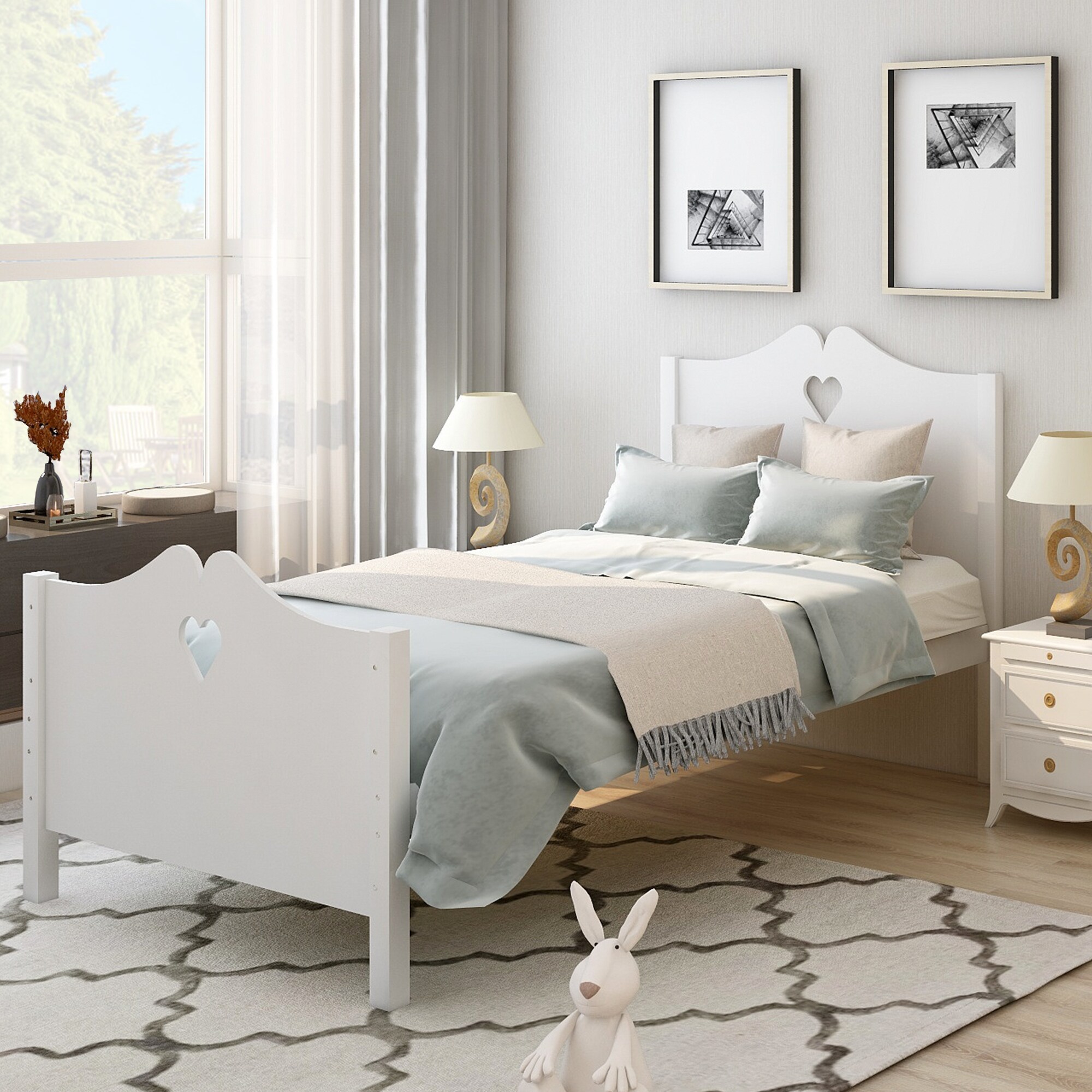 ModernLuxe LP000070AAK Bed Frame Twin Platform Bed with Wood Slat Support and Headboard and Footboard White